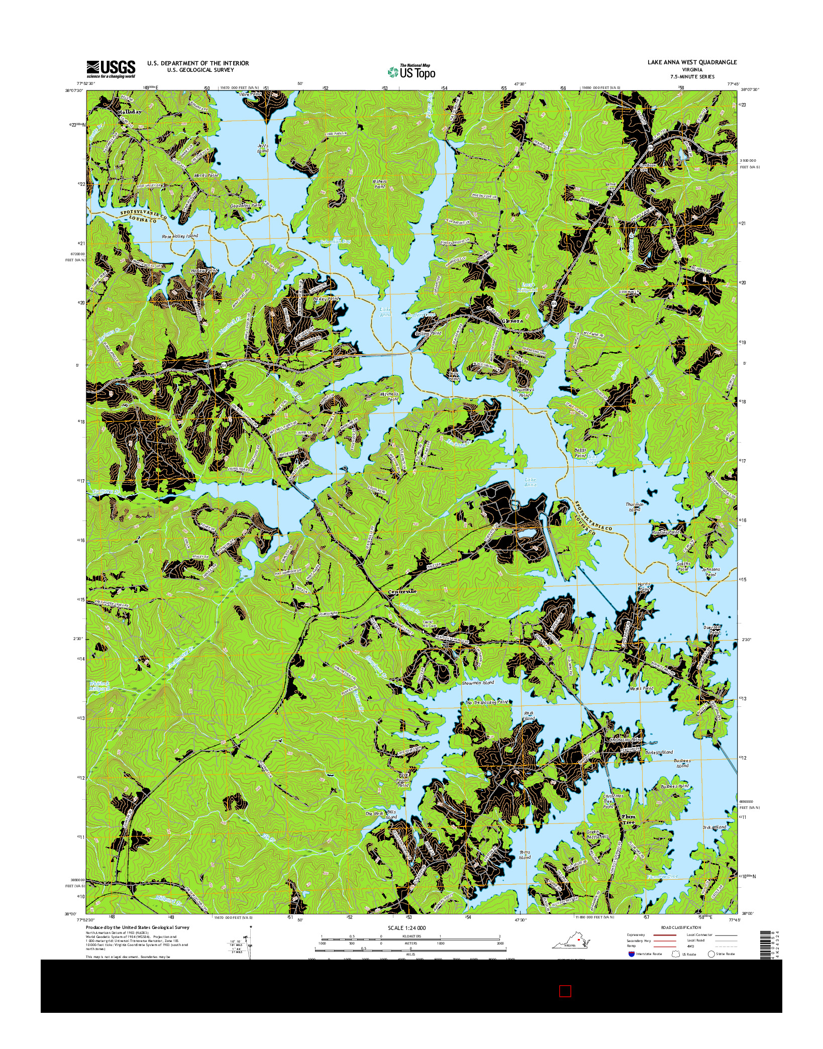 USGS US TOPO 7.5-MINUTE MAP FOR LAKE ANNA WEST, VA 2016