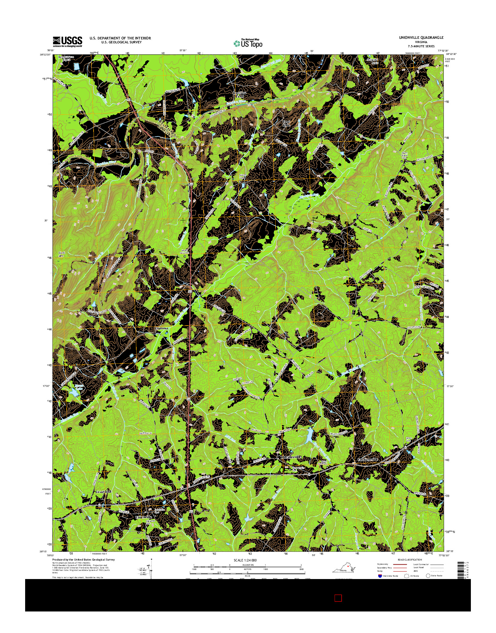 USGS US TOPO 7.5-MINUTE MAP FOR UNIONVILLE, VA 2016