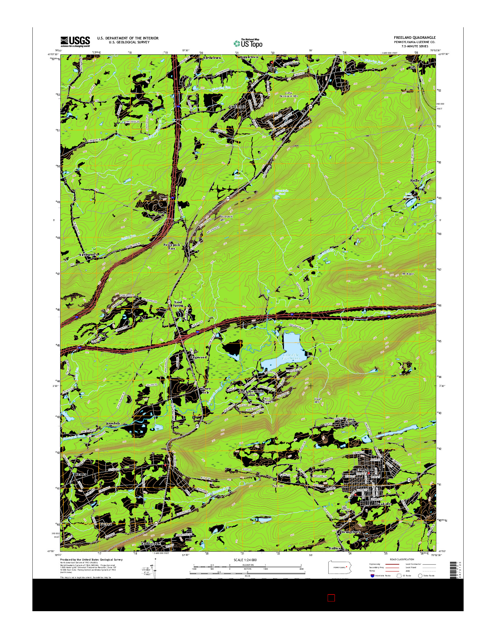USGS US TOPO 7.5-MINUTE MAP FOR FREELAND, PA 2016