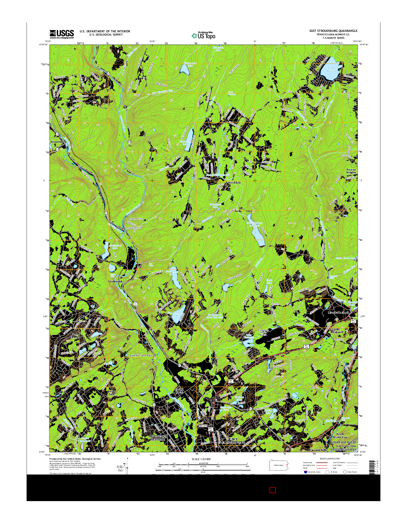 USGS US TOPO 7.5-MINUTE MAP FOR EAST STROUDSBURG, PA 2016