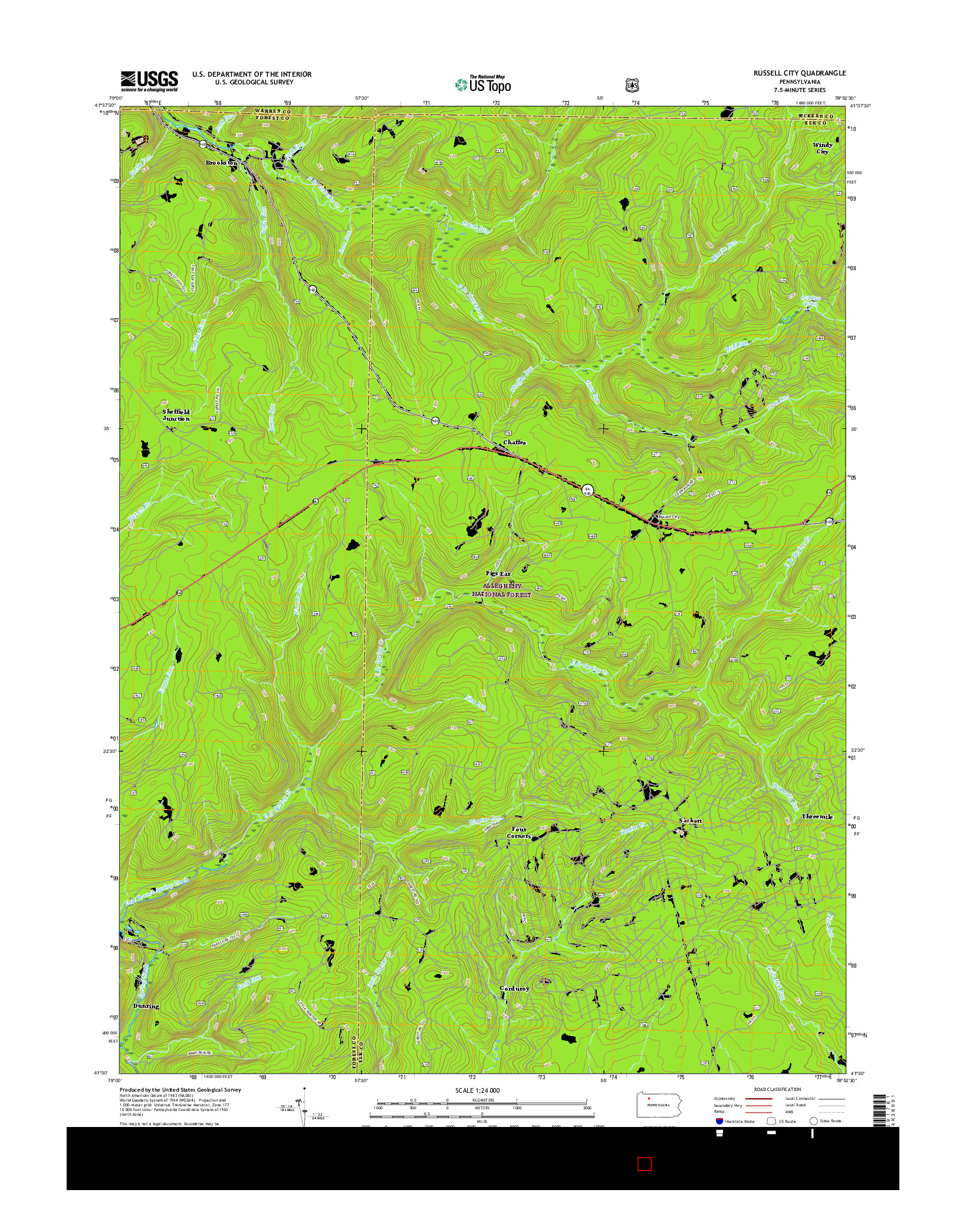 USGS US TOPO 7.5-MINUTE MAP FOR RUSSELL CITY, PA 2016