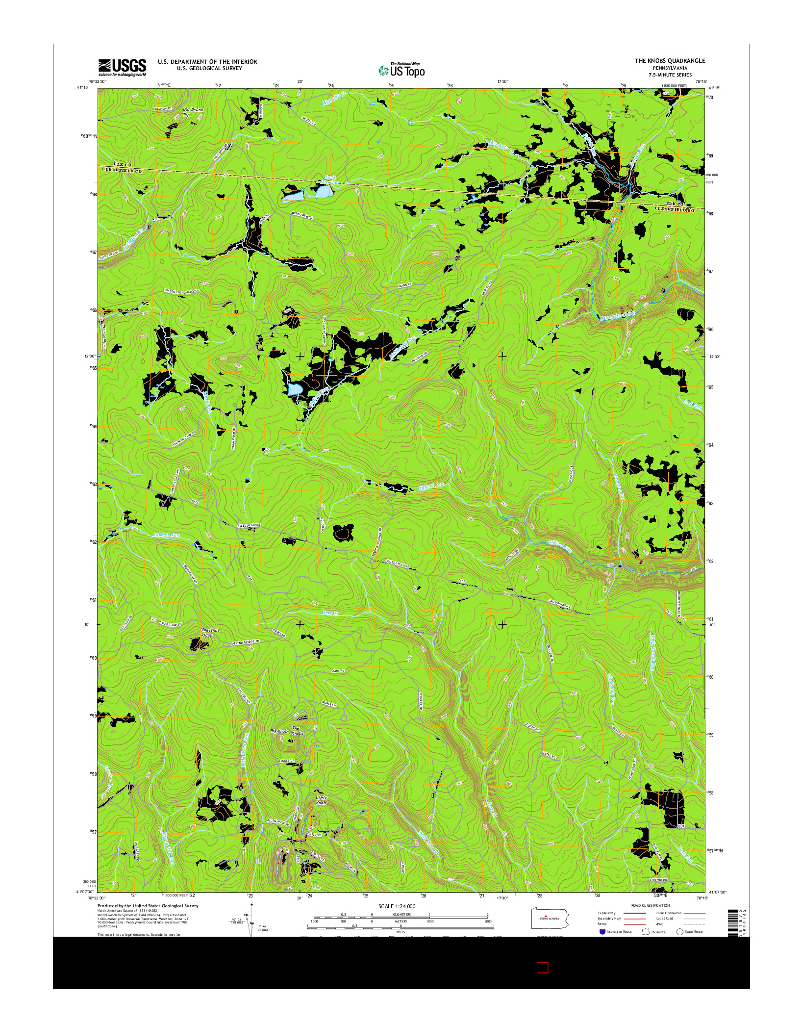 USGS US TOPO 7.5-MINUTE MAP FOR THE KNOBS, PA 2016