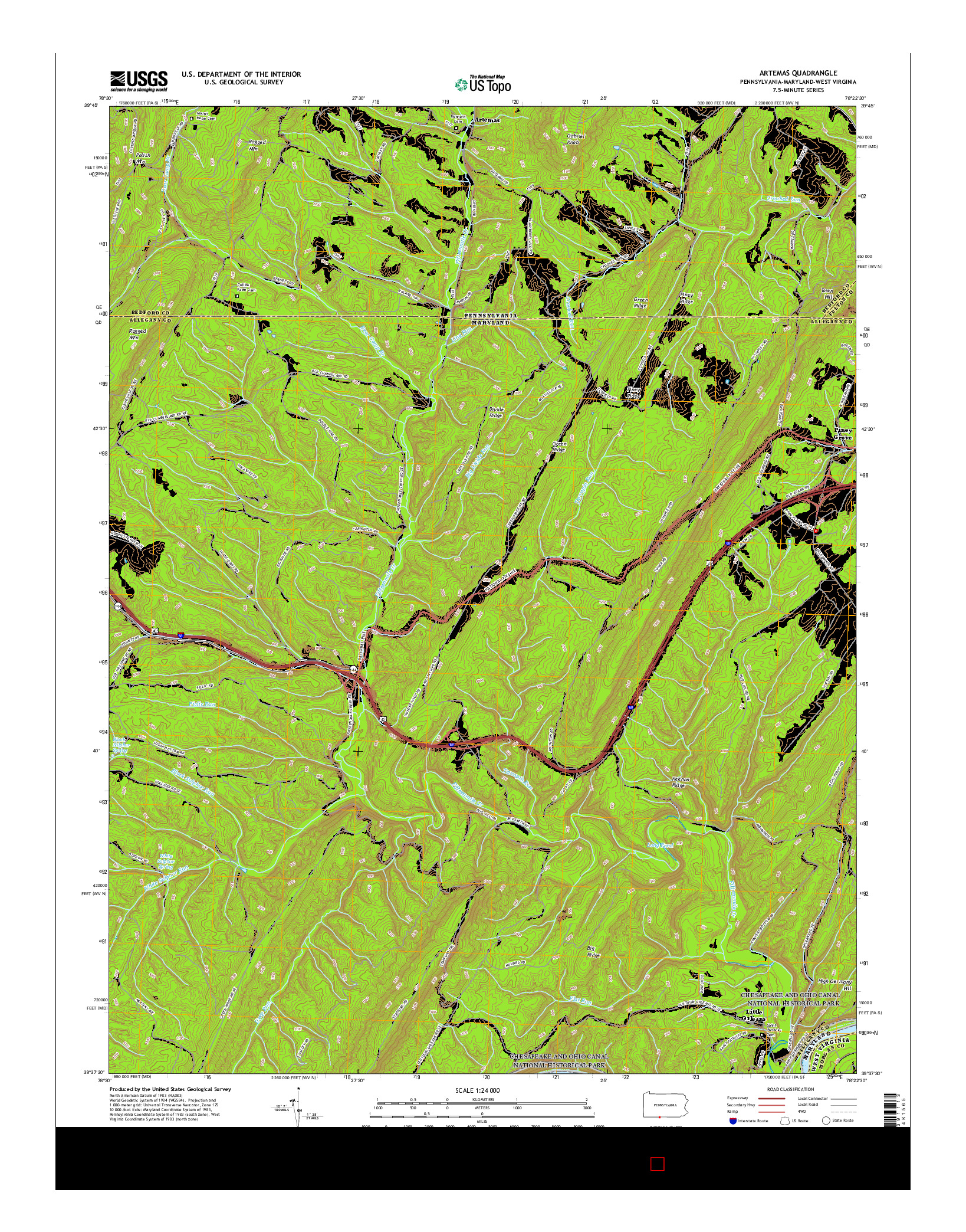 USGS US TOPO 7.5-MINUTE MAP FOR ARTEMAS, PA-MD-WV 2016