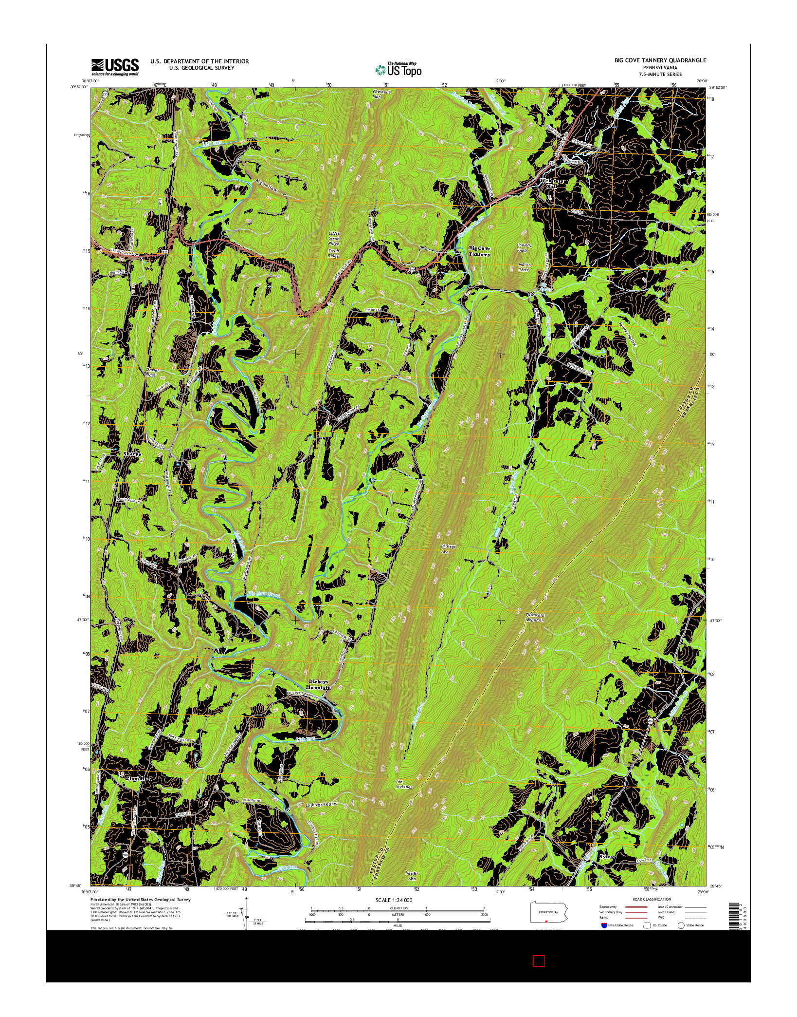 USGS US TOPO 7.5-MINUTE MAP FOR BIG COVE TANNERY, PA 2016