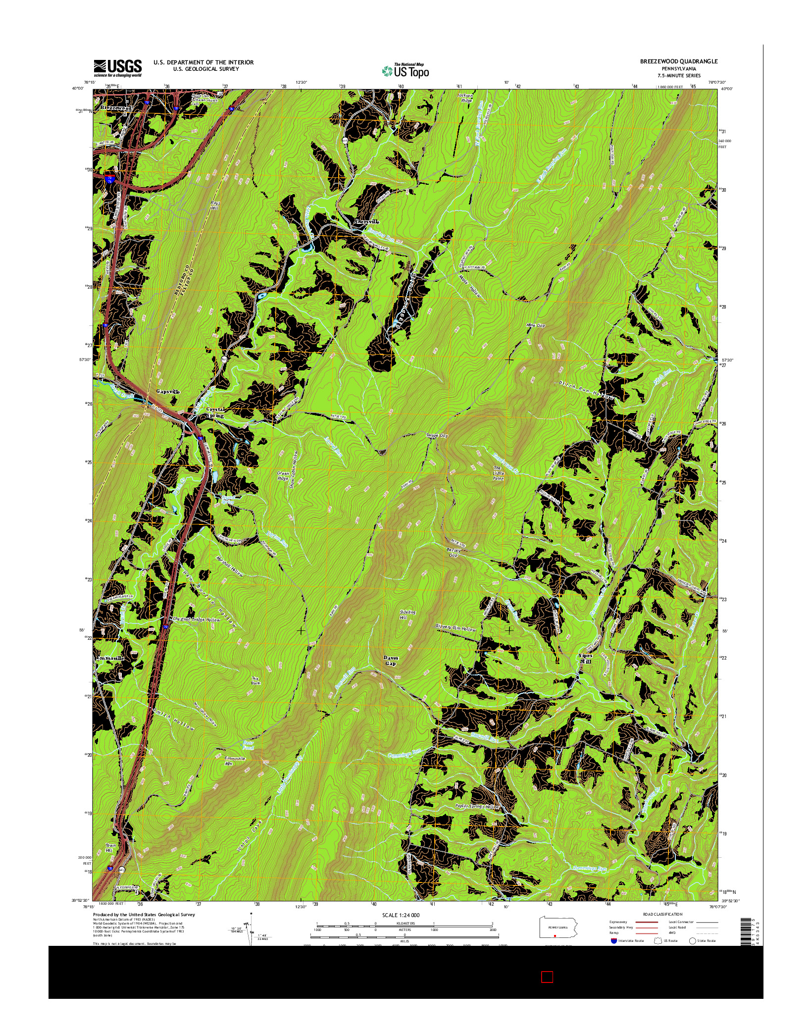 USGS US TOPO 7.5-MINUTE MAP FOR BREEZEWOOD, PA 2016