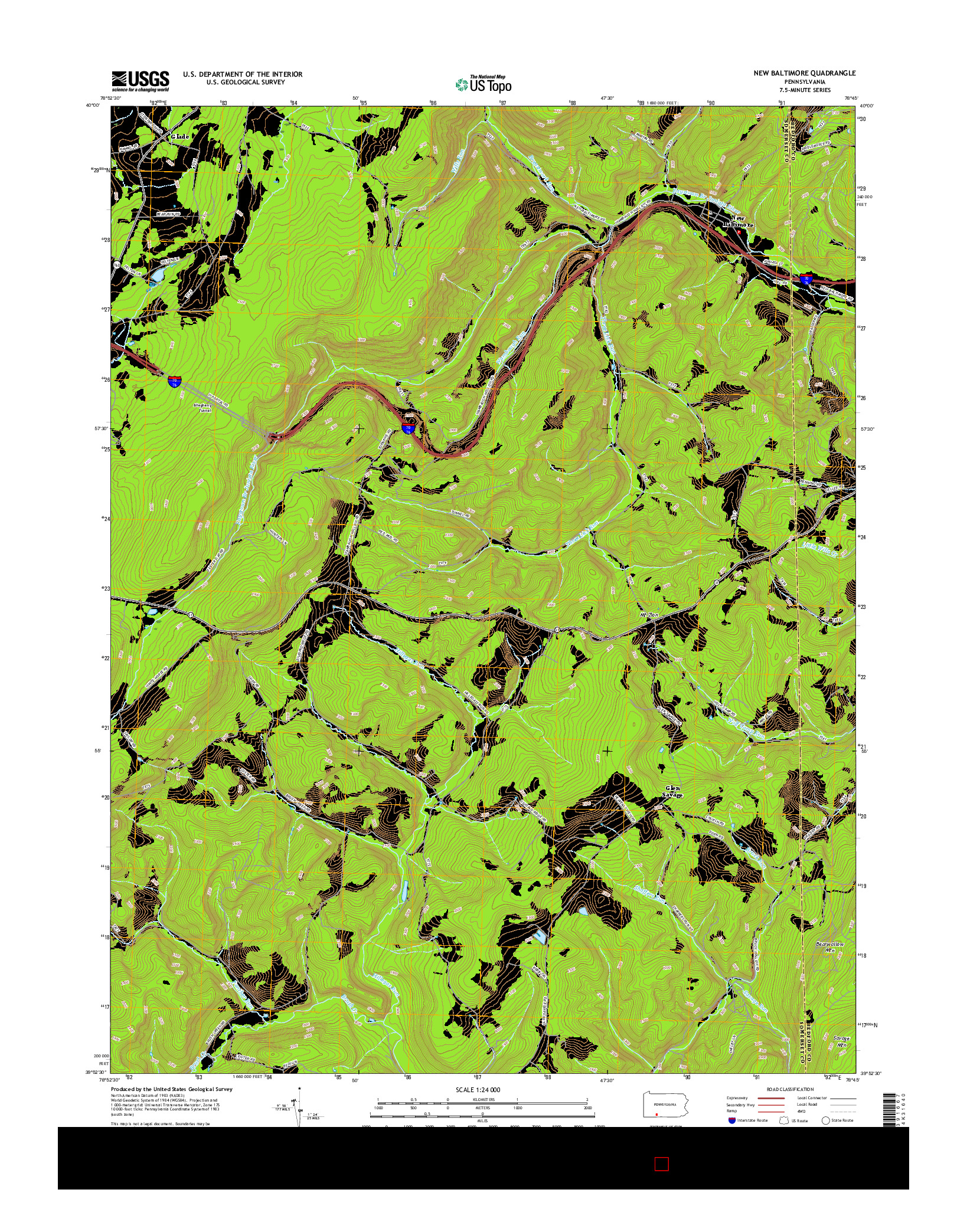 USGS US TOPO 7.5-MINUTE MAP FOR NEW BALTIMORE, PA 2016