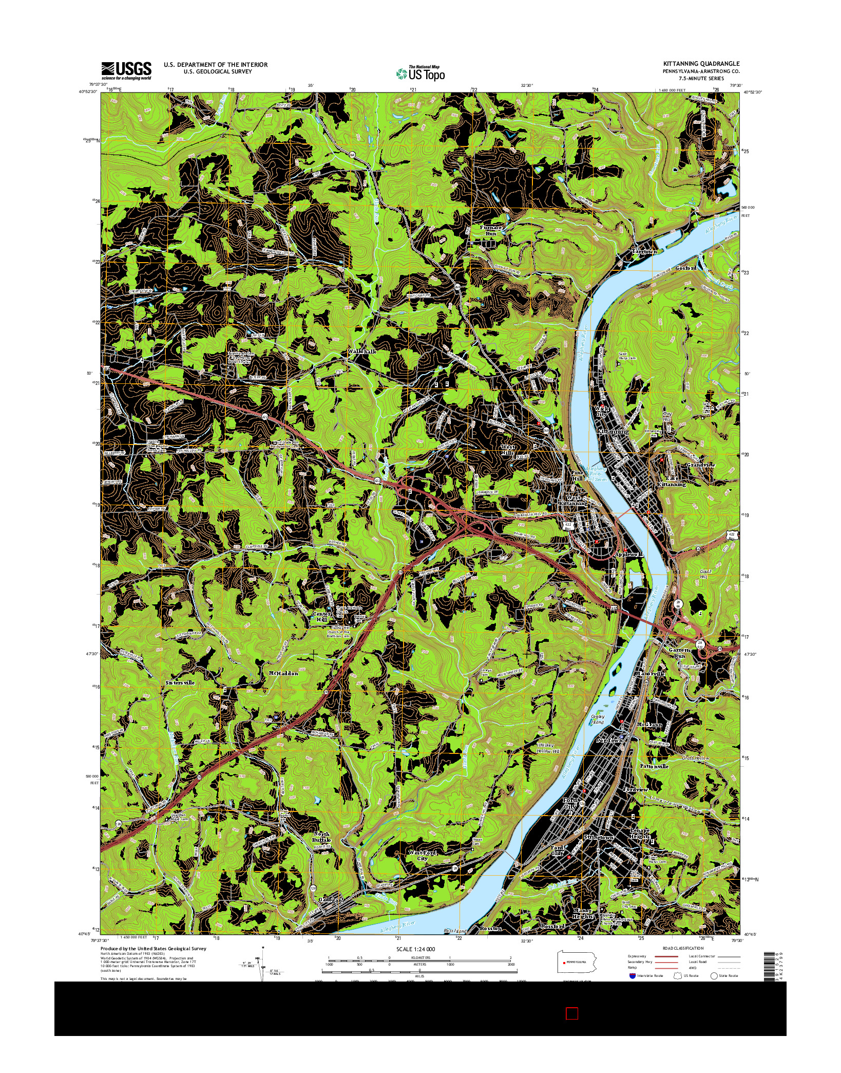 USGS US TOPO 7.5-MINUTE MAP FOR KITTANNING, PA 2016