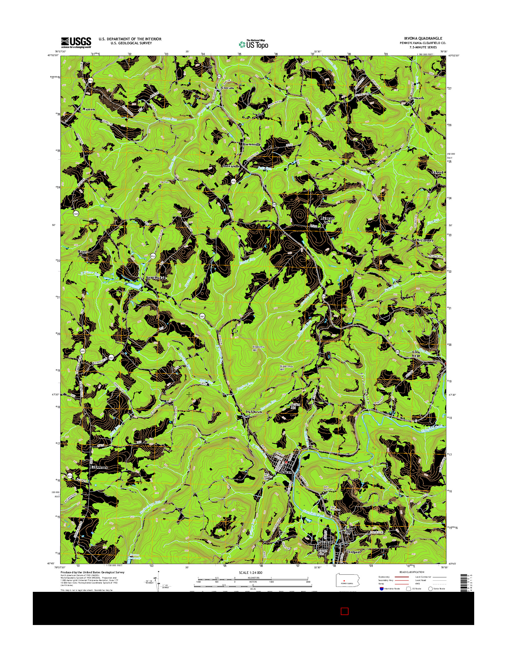 USGS US TOPO 7.5-MINUTE MAP FOR IRVONA, PA 2016