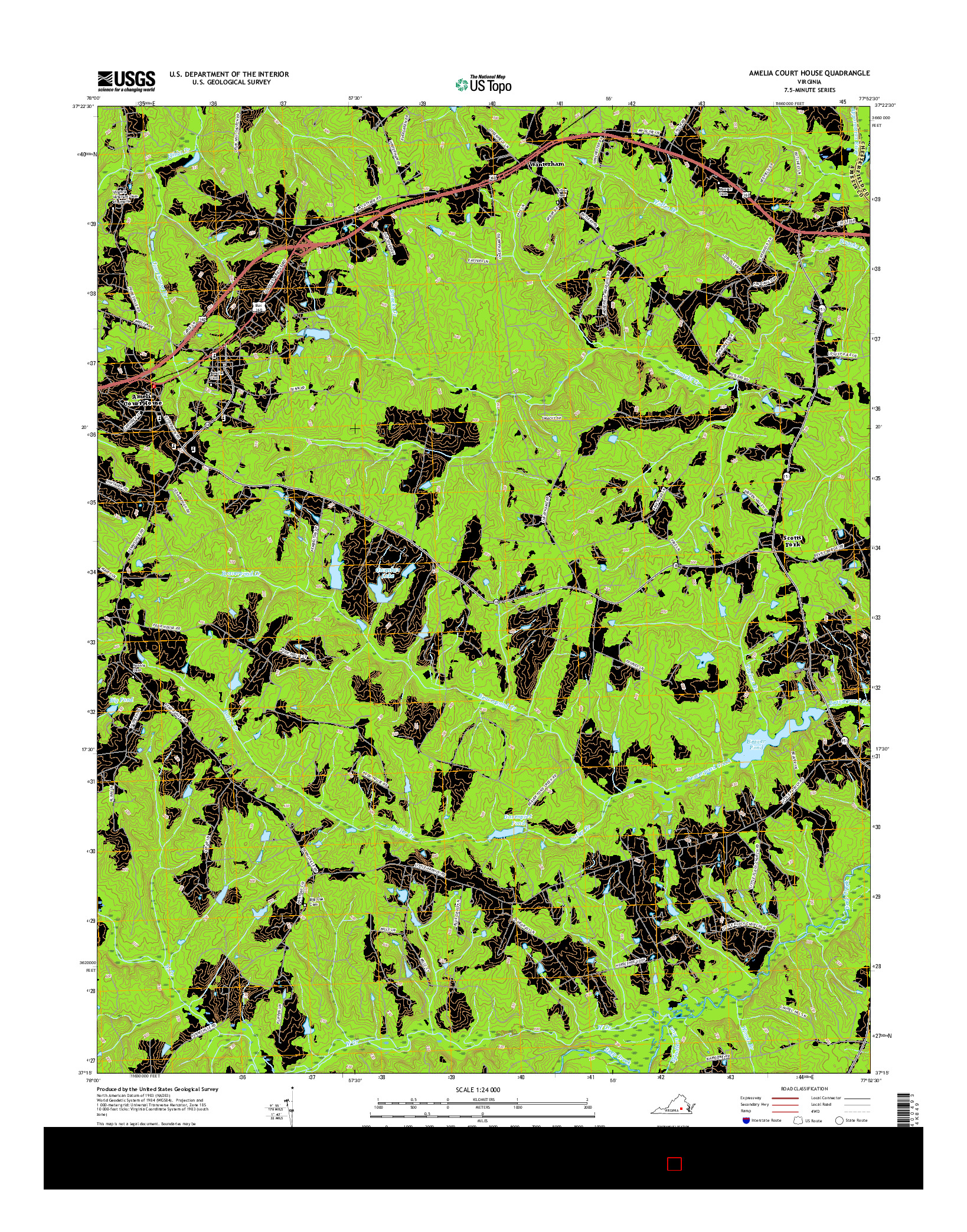 USGS US TOPO 7.5-MINUTE MAP FOR AMELIA COURT HOUSE, VA 2016