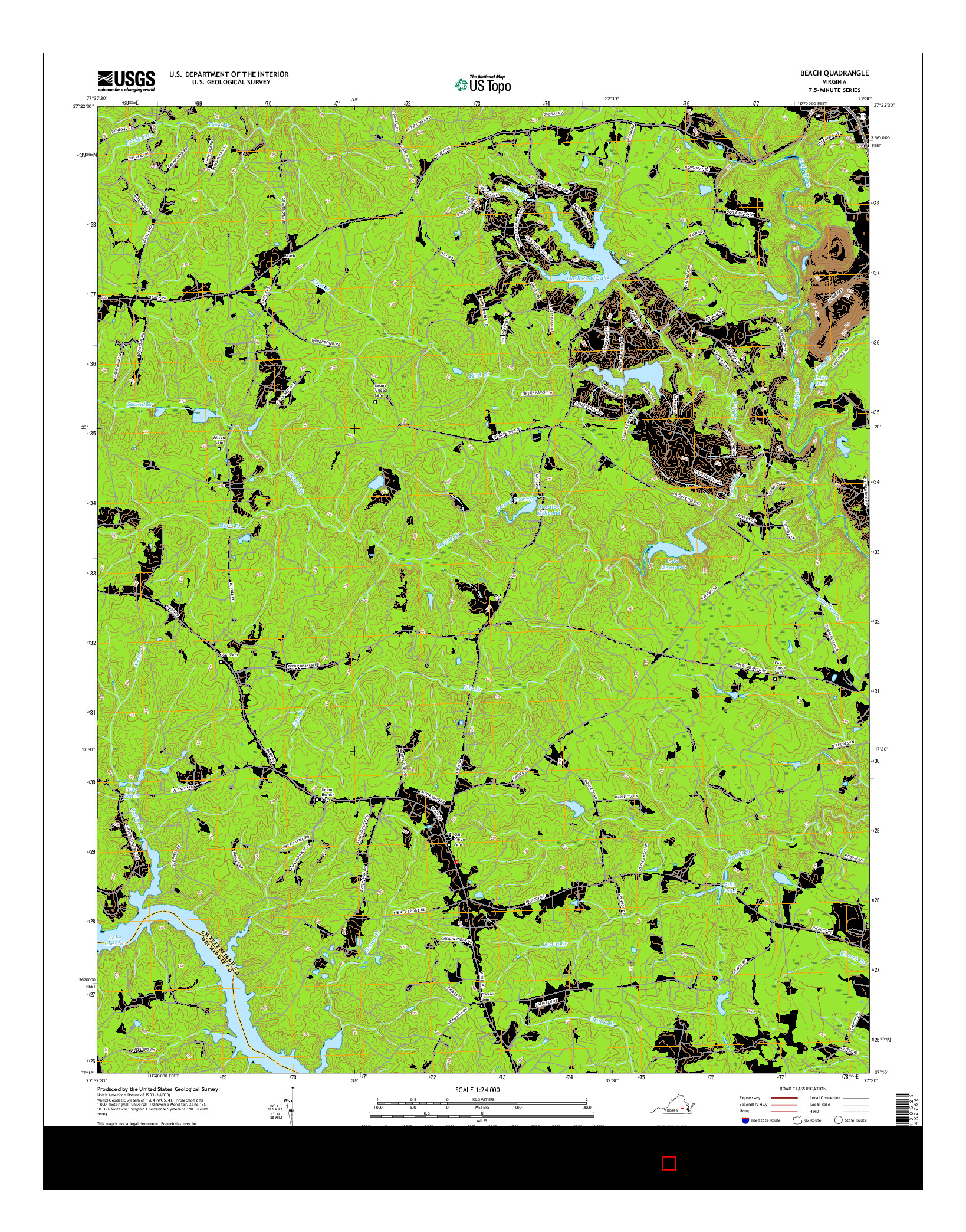 USGS US TOPO 7.5-MINUTE MAP FOR BEACH, VA 2016