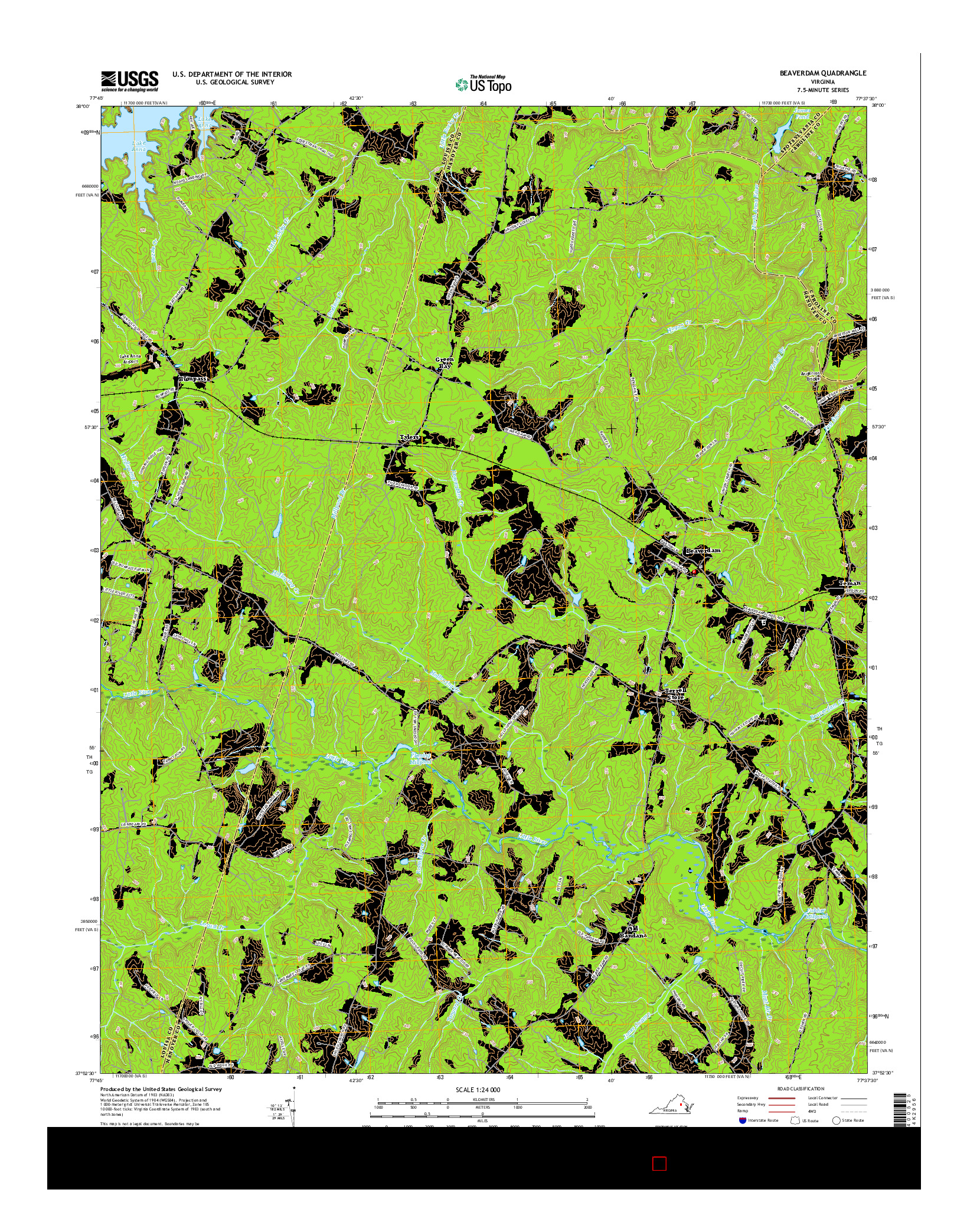 USGS US TOPO 7.5-MINUTE MAP FOR BEAVERDAM, VA 2016