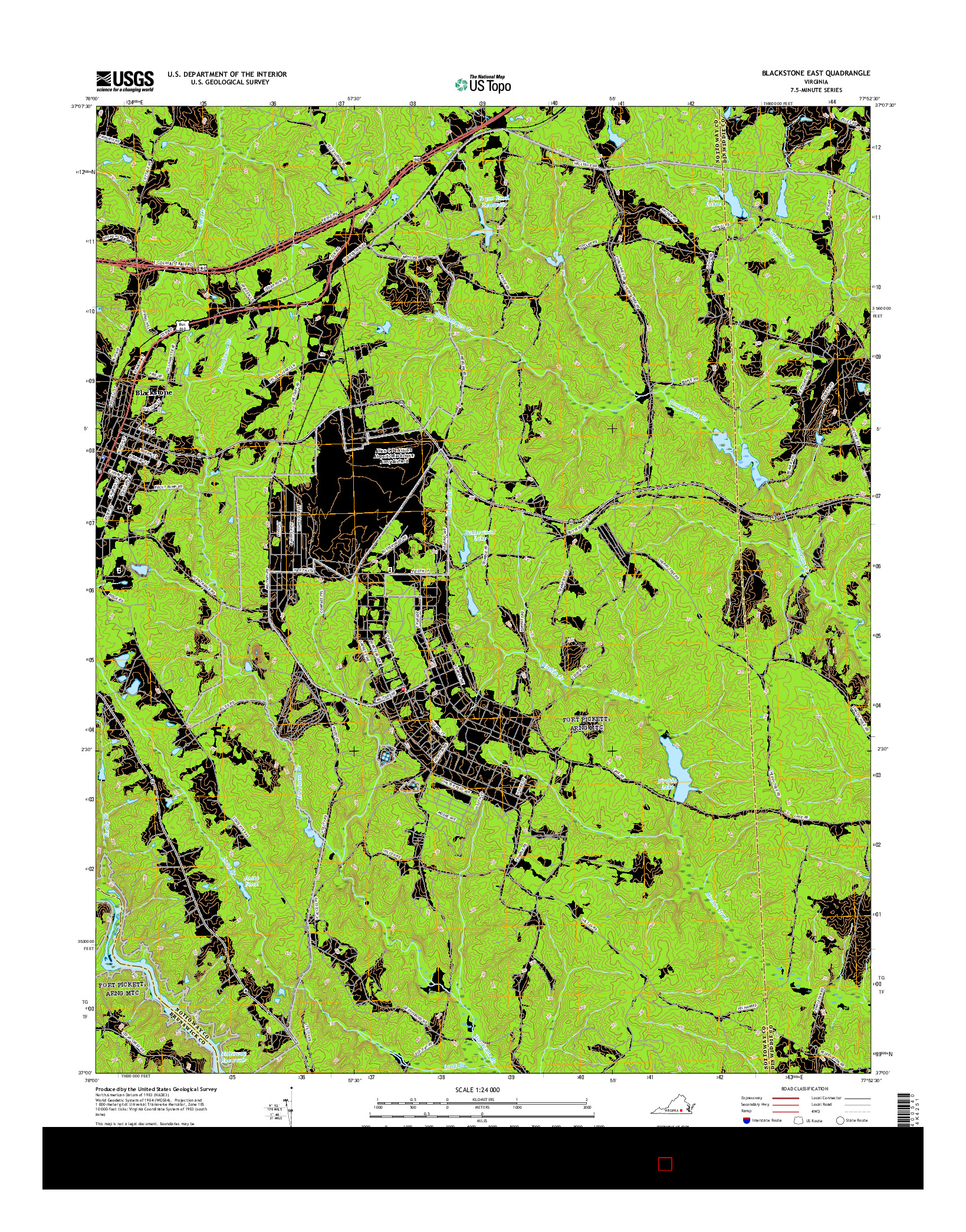USGS US TOPO 7.5-MINUTE MAP FOR BLACKSTONE EAST, VA 2016
