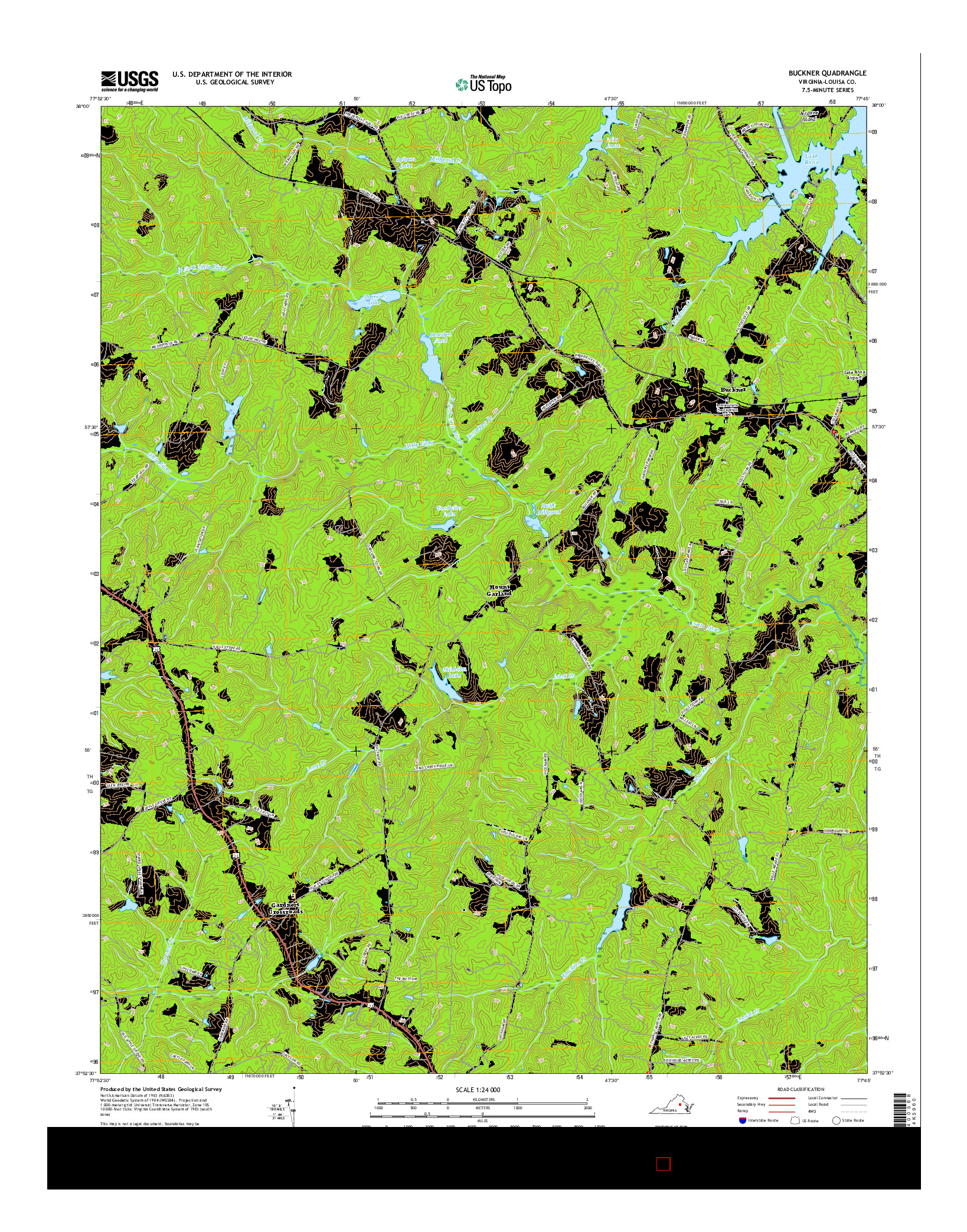 USGS US TOPO 7.5-MINUTE MAP FOR BUCKNER, VA 2016