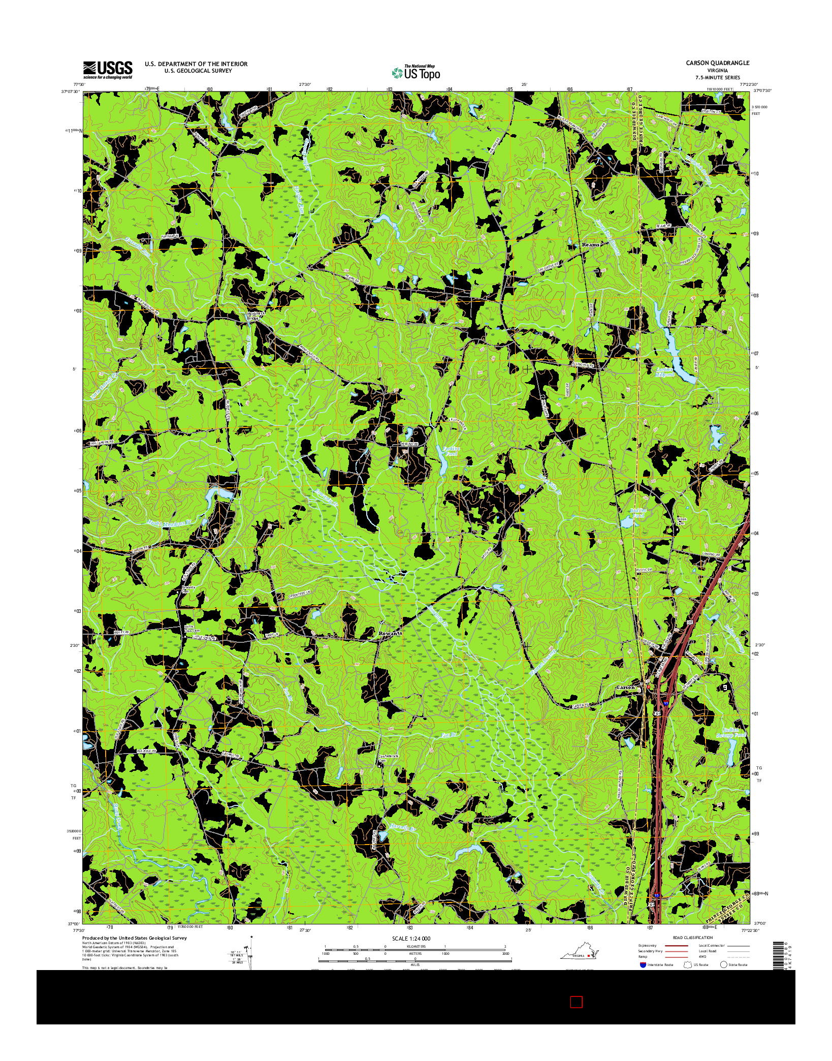 USGS US TOPO 7.5-MINUTE MAP FOR CARSON, VA 2016