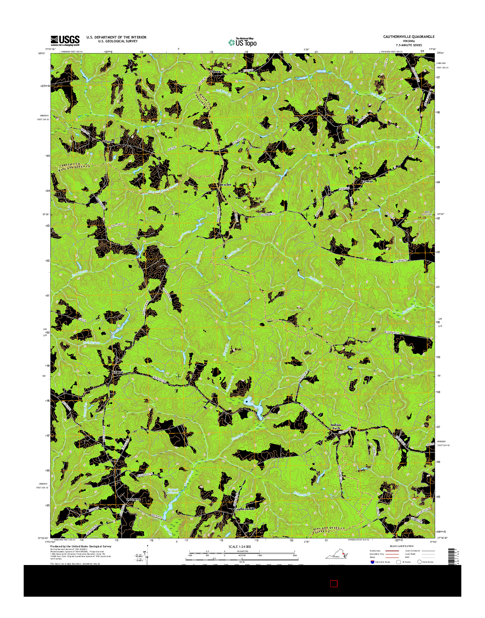 USGS US TOPO 7.5-MINUTE MAP FOR CAUTHORNVILLE, VA 2016