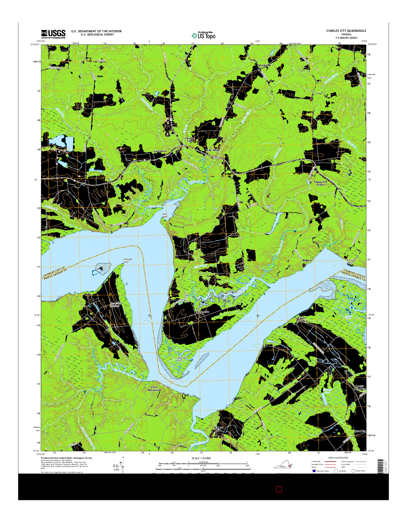 USGS US TOPO 7.5-MINUTE MAP FOR CHARLES CITY, VA 2016