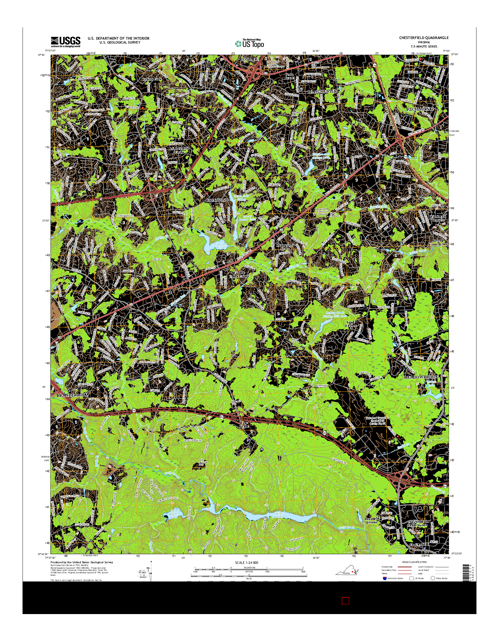 USGS US TOPO 7.5-MINUTE MAP FOR CHESTERFIELD, VA 2016