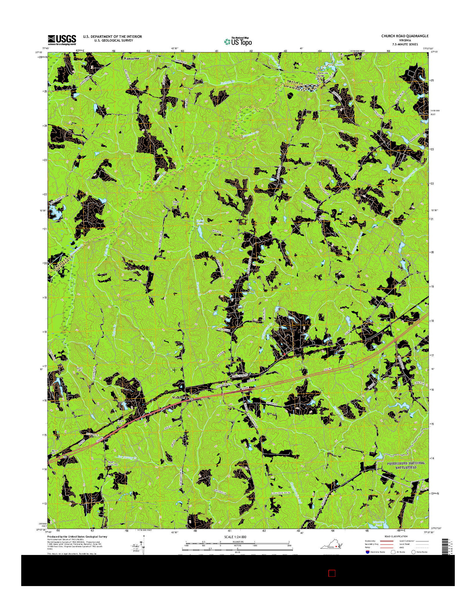 USGS US TOPO 7.5-MINUTE MAP FOR CHURCH ROAD, VA 2016