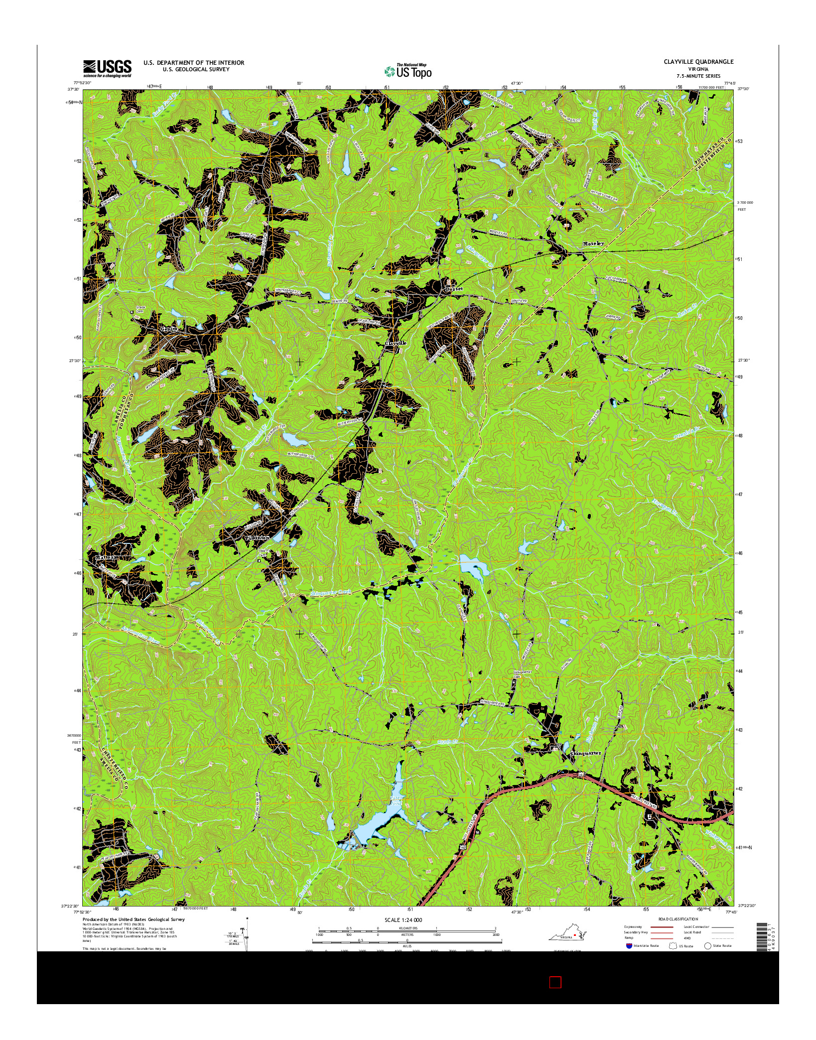 USGS US TOPO 7.5-MINUTE MAP FOR CLAYVILLE, VA 2016