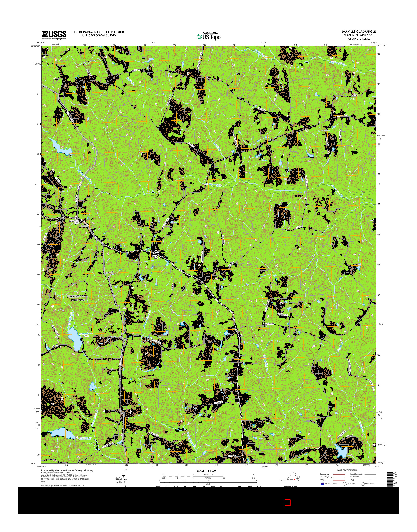 USGS US TOPO 7.5-MINUTE MAP FOR DARVILLS, VA 2016