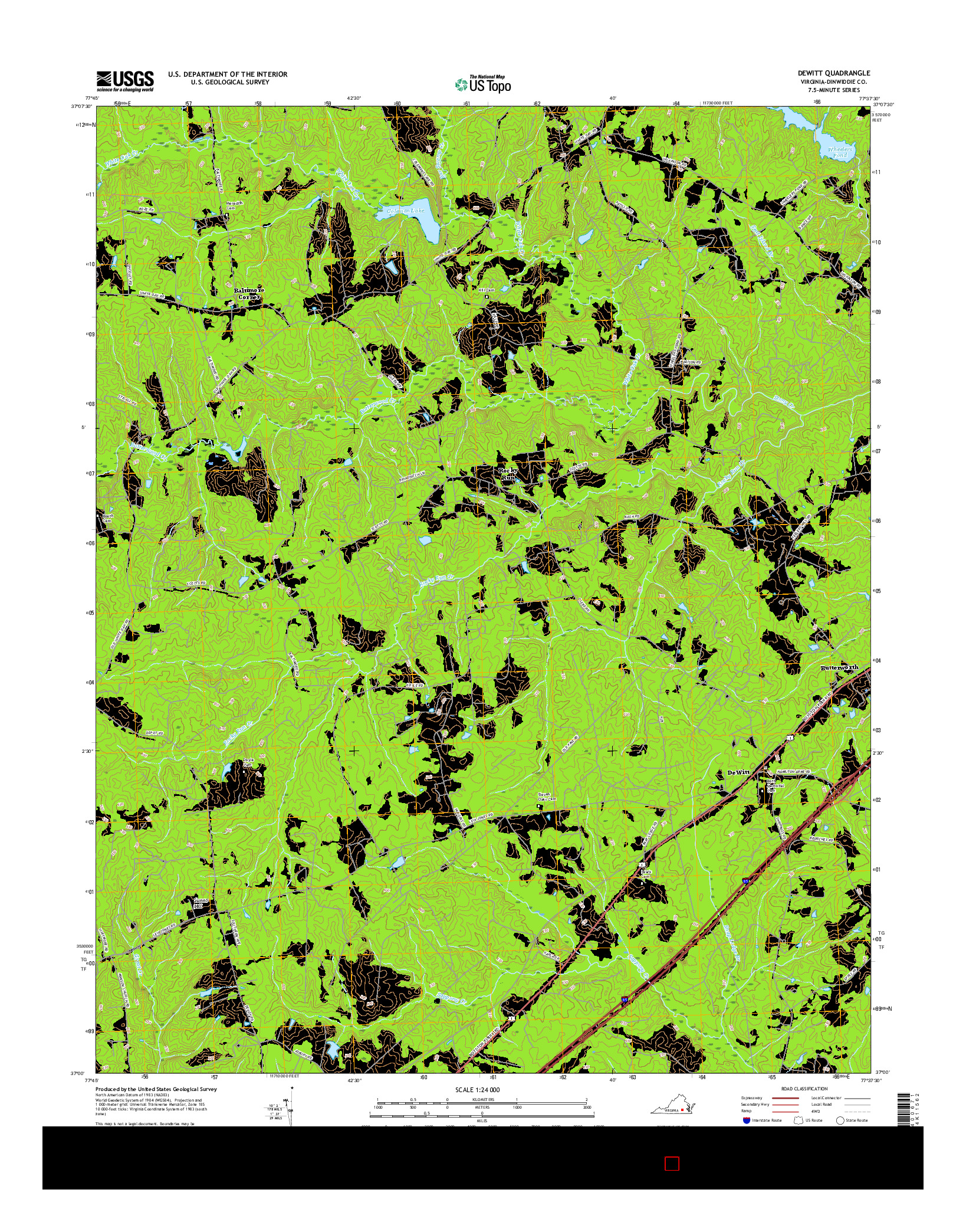 USGS US TOPO 7.5-MINUTE MAP FOR DEWITT, VA 2016