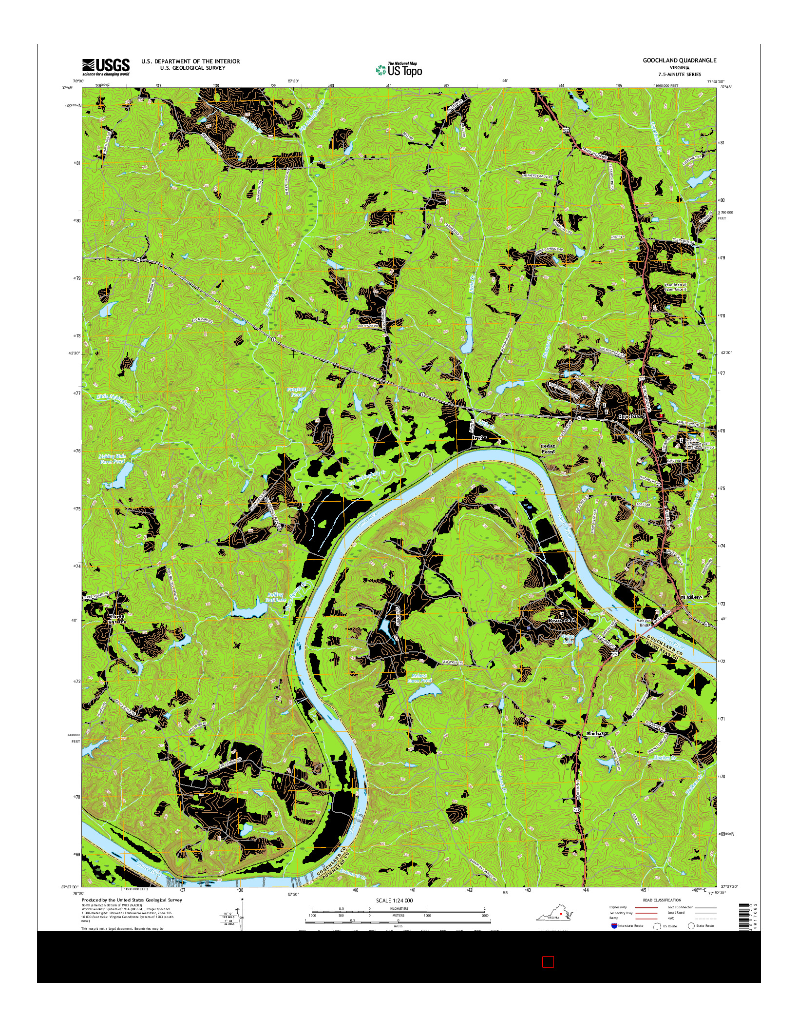 USGS US TOPO 7.5-MINUTE MAP FOR GOOCHLAND, VA 2016