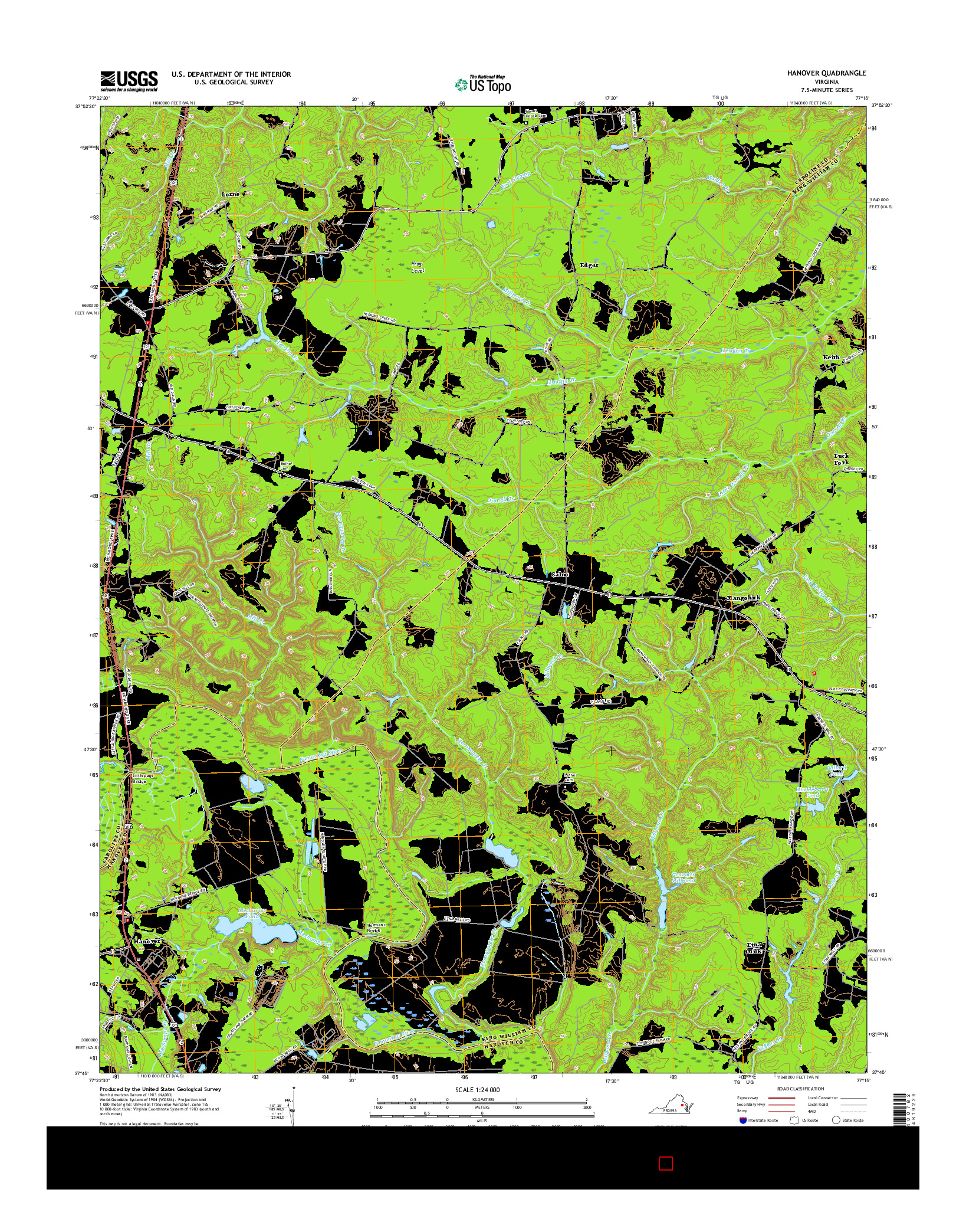 USGS US TOPO 7.5-MINUTE MAP FOR HANOVER, VA 2016