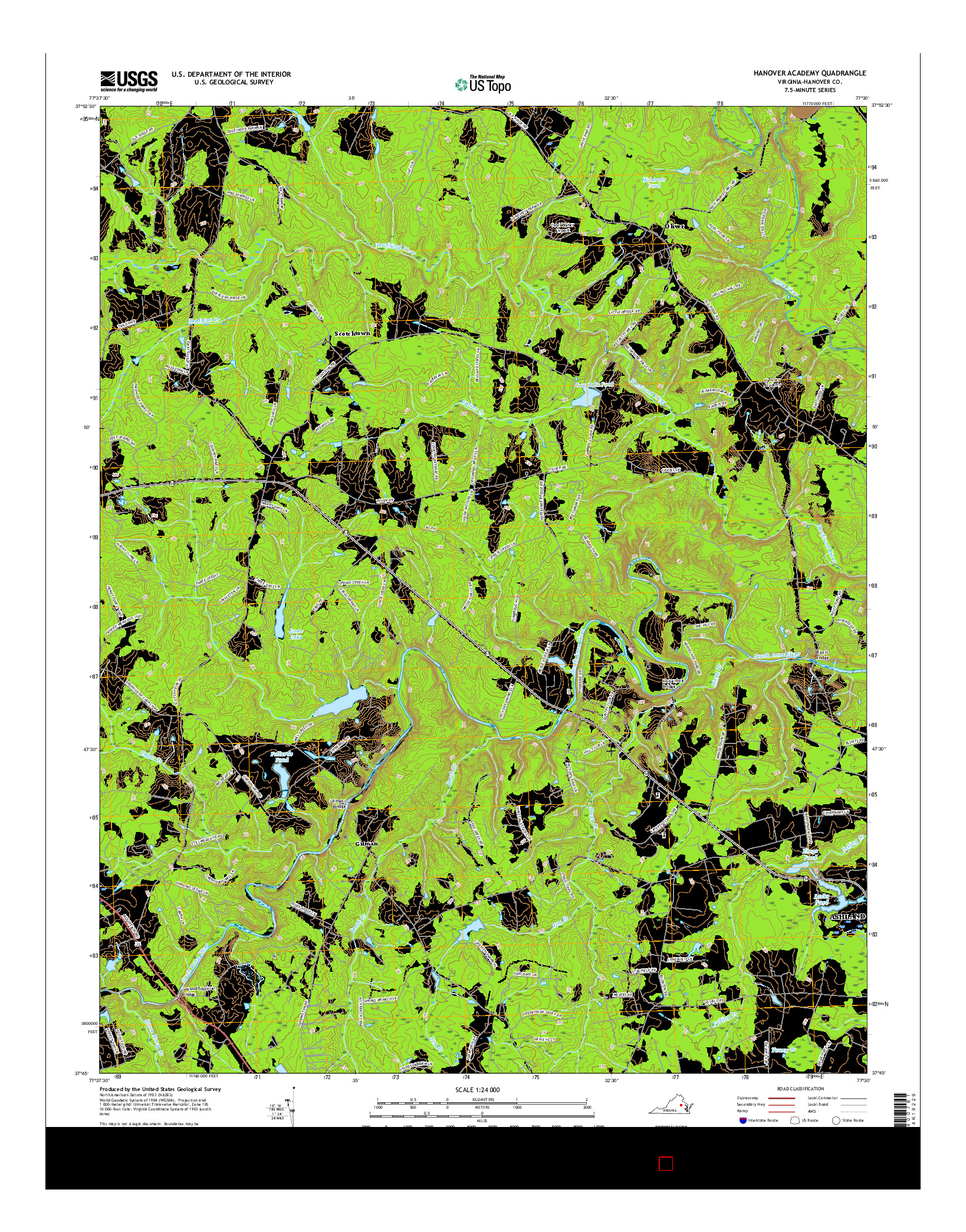 USGS US TOPO 7.5-MINUTE MAP FOR HANOVER ACADEMY, VA 2016