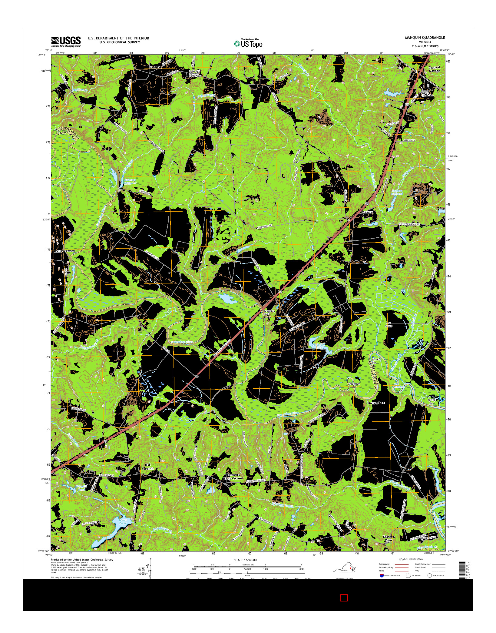 USGS US TOPO 7.5-MINUTE MAP FOR MANQUIN, VA 2016