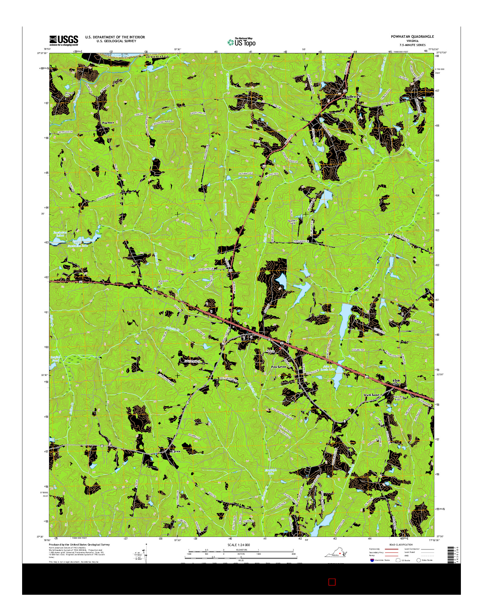 USGS US TOPO 7.5-MINUTE MAP FOR POWHATAN, VA 2016