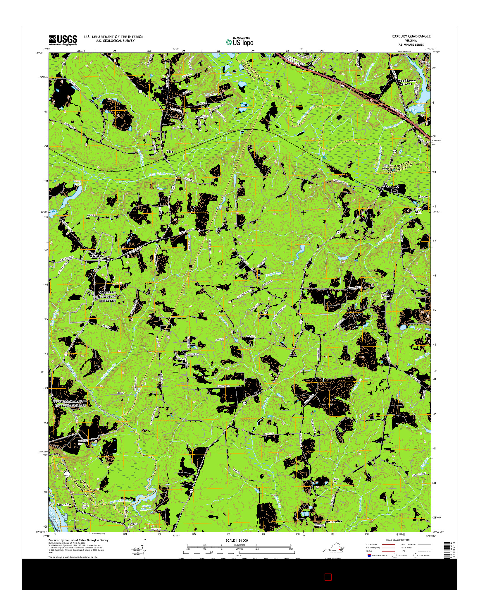 USGS US TOPO 7.5-MINUTE MAP FOR ROXBURY, VA 2016