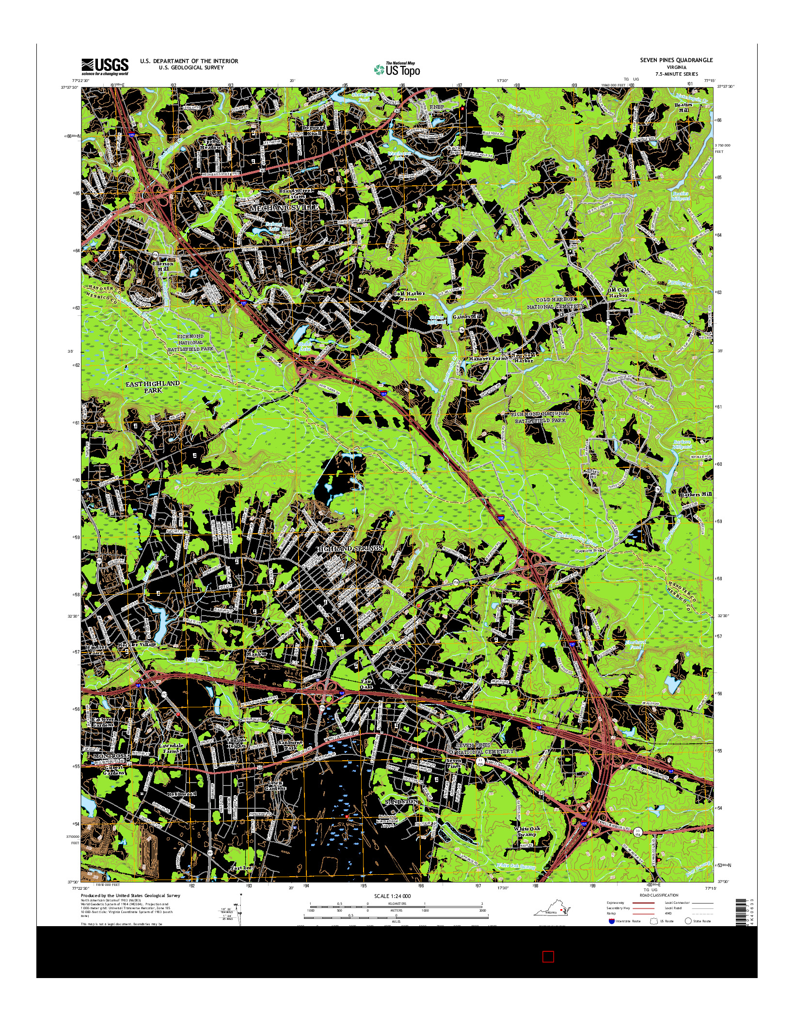 USGS US TOPO 7.5-MINUTE MAP FOR SEVEN PINES, VA 2016