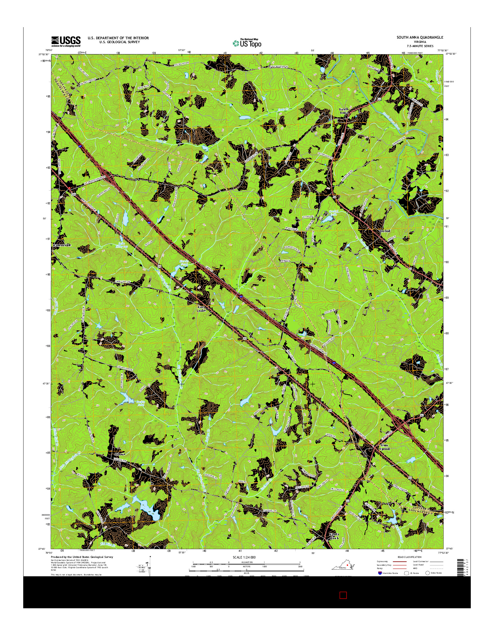 USGS US TOPO 7.5-MINUTE MAP FOR SOUTH ANNA, VA 2016