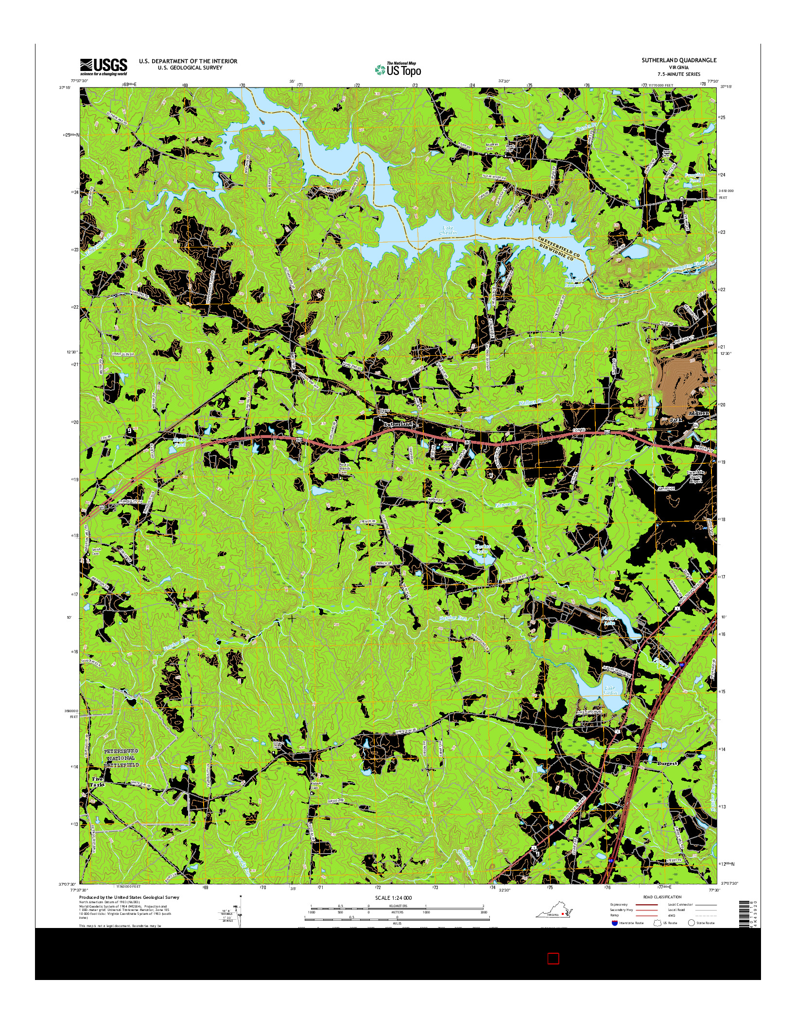 USGS US TOPO 7.5-MINUTE MAP FOR SUTHERLAND, VA 2016