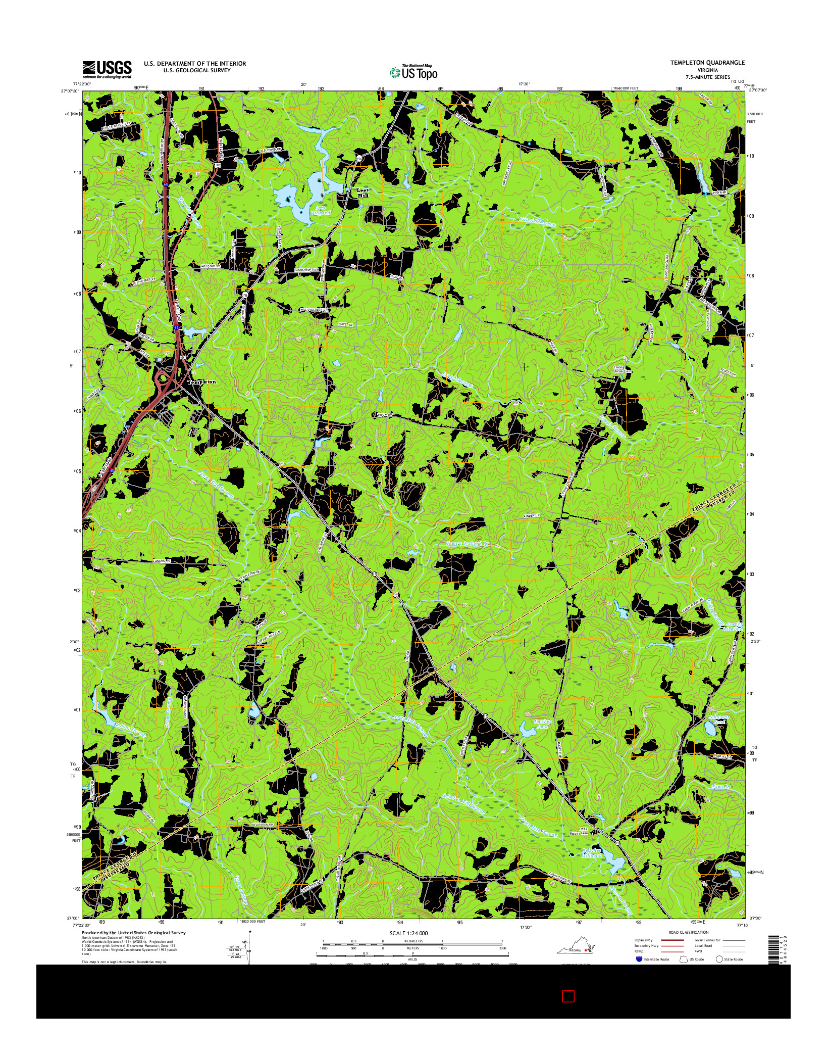 USGS US TOPO 7.5-MINUTE MAP FOR TEMPLETON, VA 2016