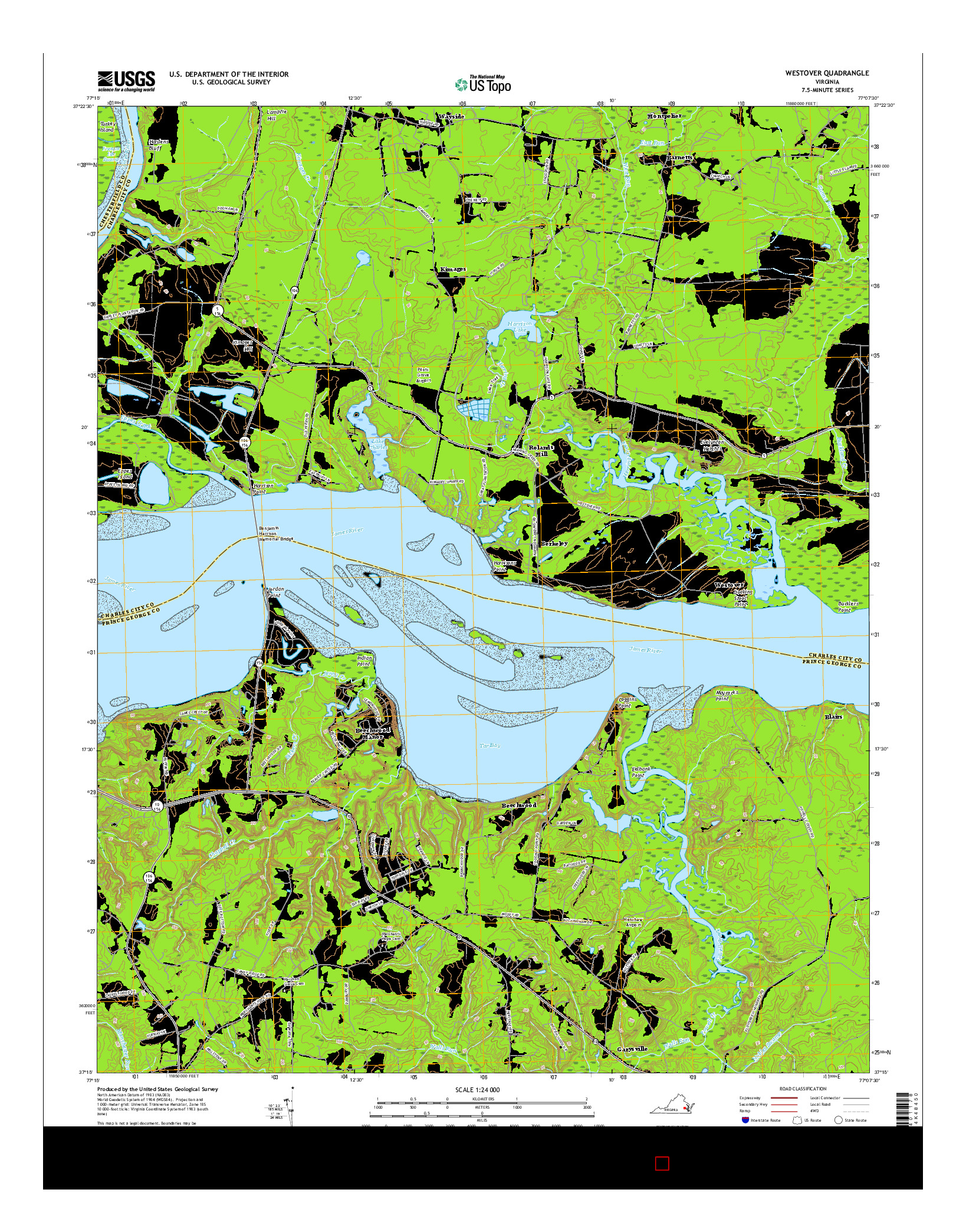 USGS US TOPO 7.5-MINUTE MAP FOR WESTOVER, VA 2016