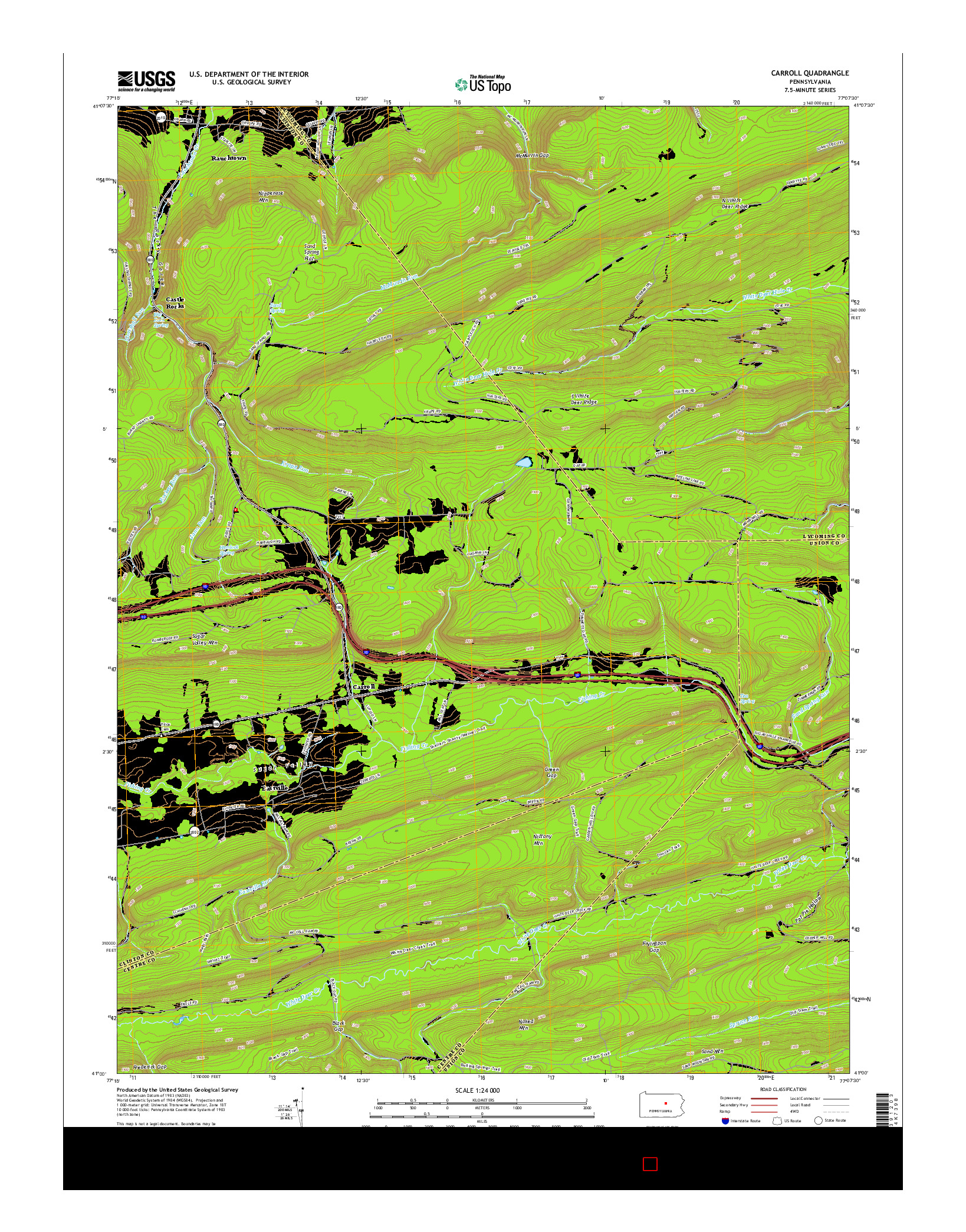 USGS US TOPO 7.5-MINUTE MAP FOR CARROLL, PA 2016