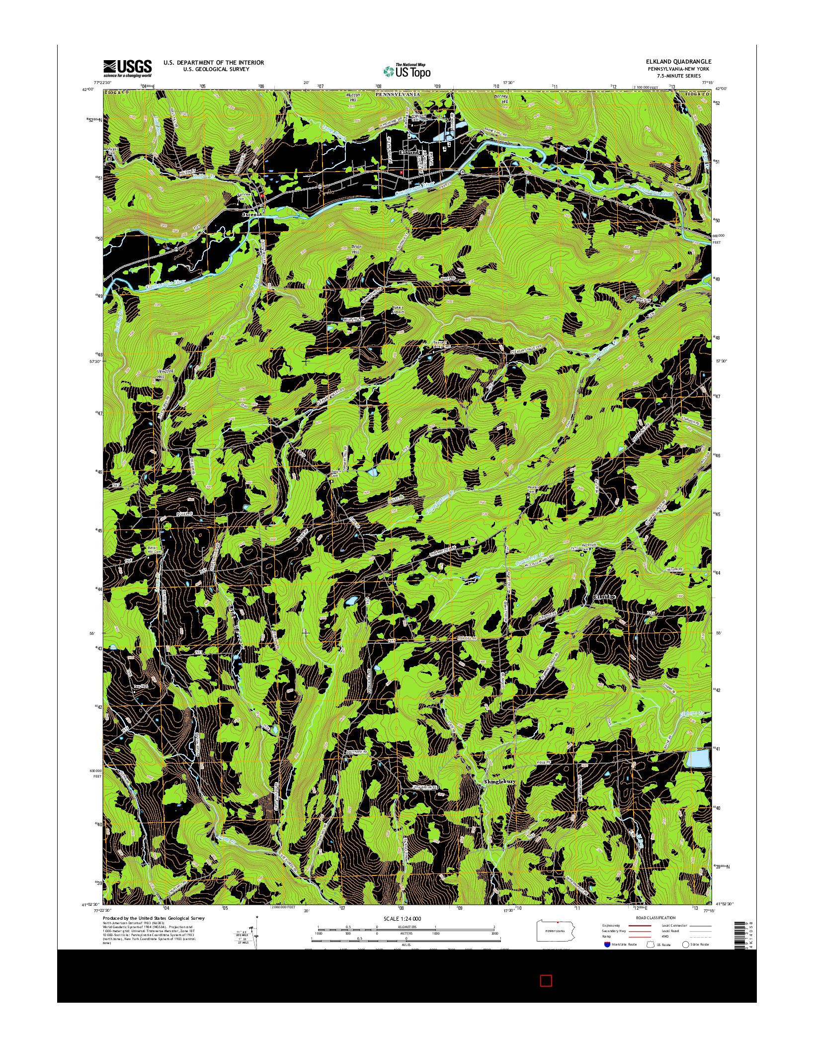 USGS US TOPO 7.5-MINUTE MAP FOR ELKLAND, PA-NY 2016