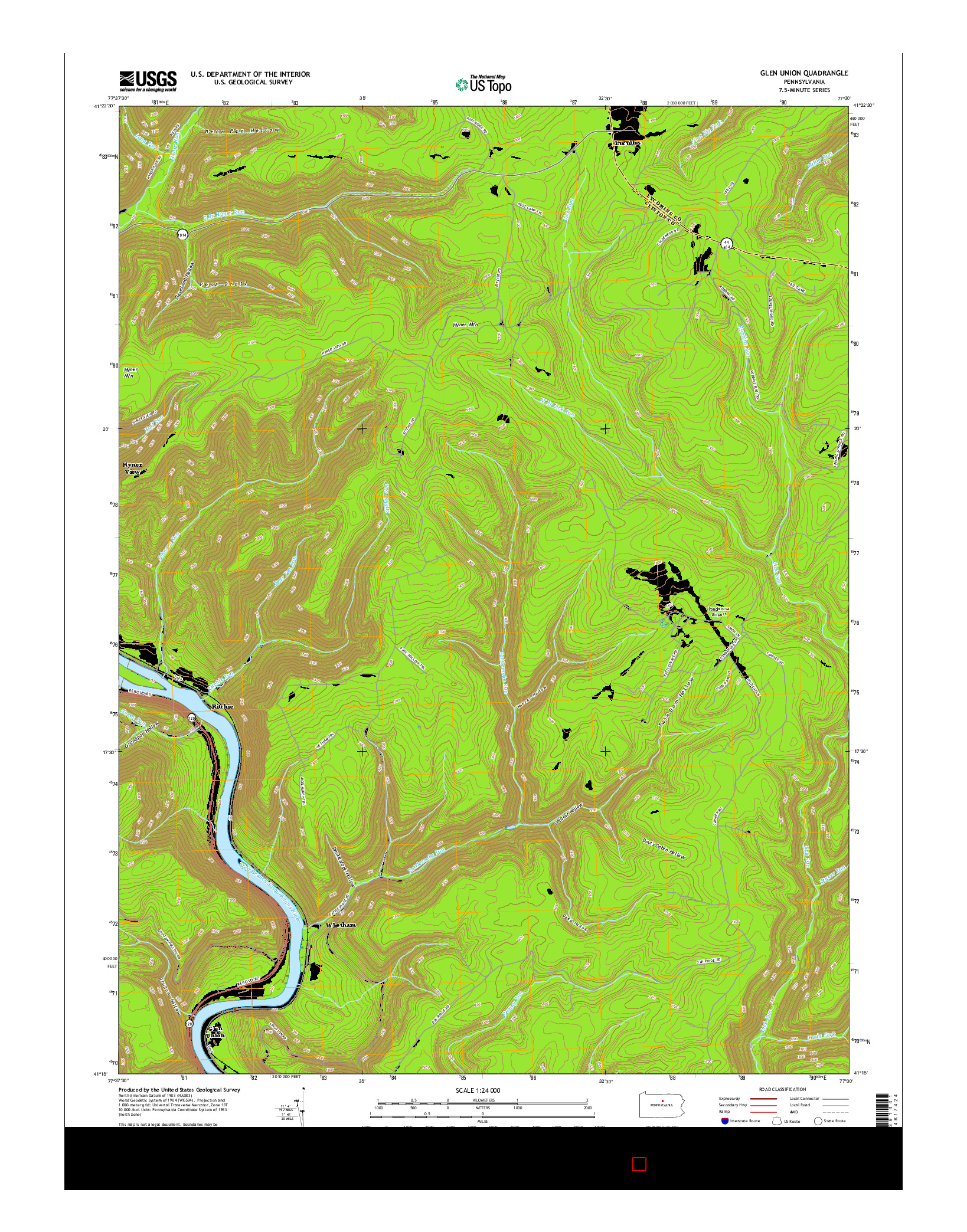 USGS US TOPO 7.5-MINUTE MAP FOR GLEN UNION, PA 2016