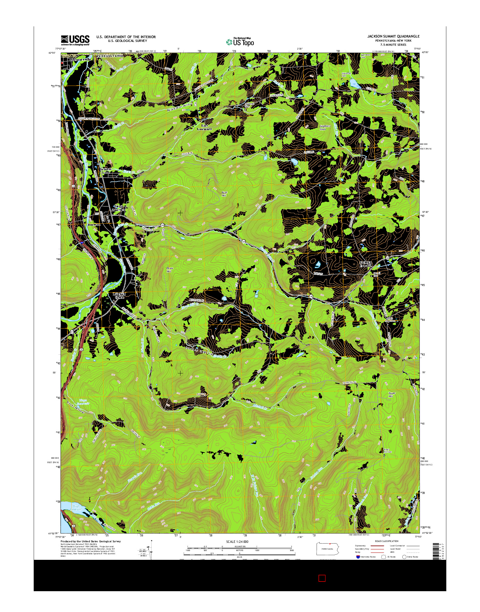 USGS US TOPO 7.5-MINUTE MAP FOR JACKSON SUMMIT, PA-NY 2016