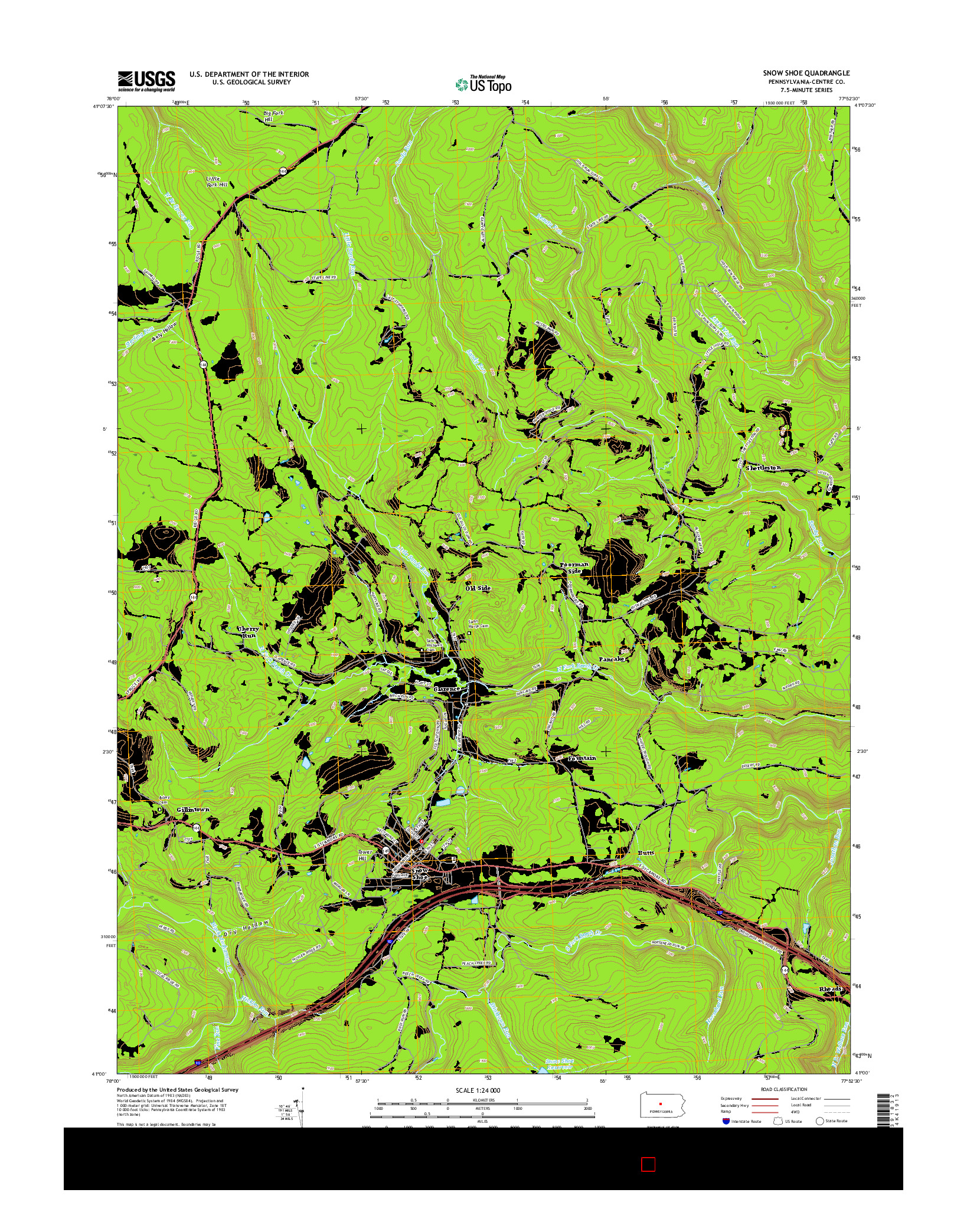 USGS US TOPO 7.5-MINUTE MAP FOR SNOW SHOE, PA 2016