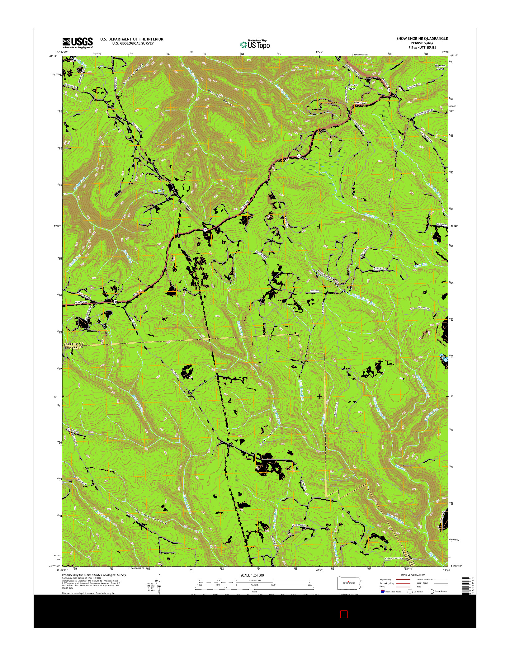USGS US TOPO 7.5-MINUTE MAP FOR SNOW SHOE NE, PA 2016