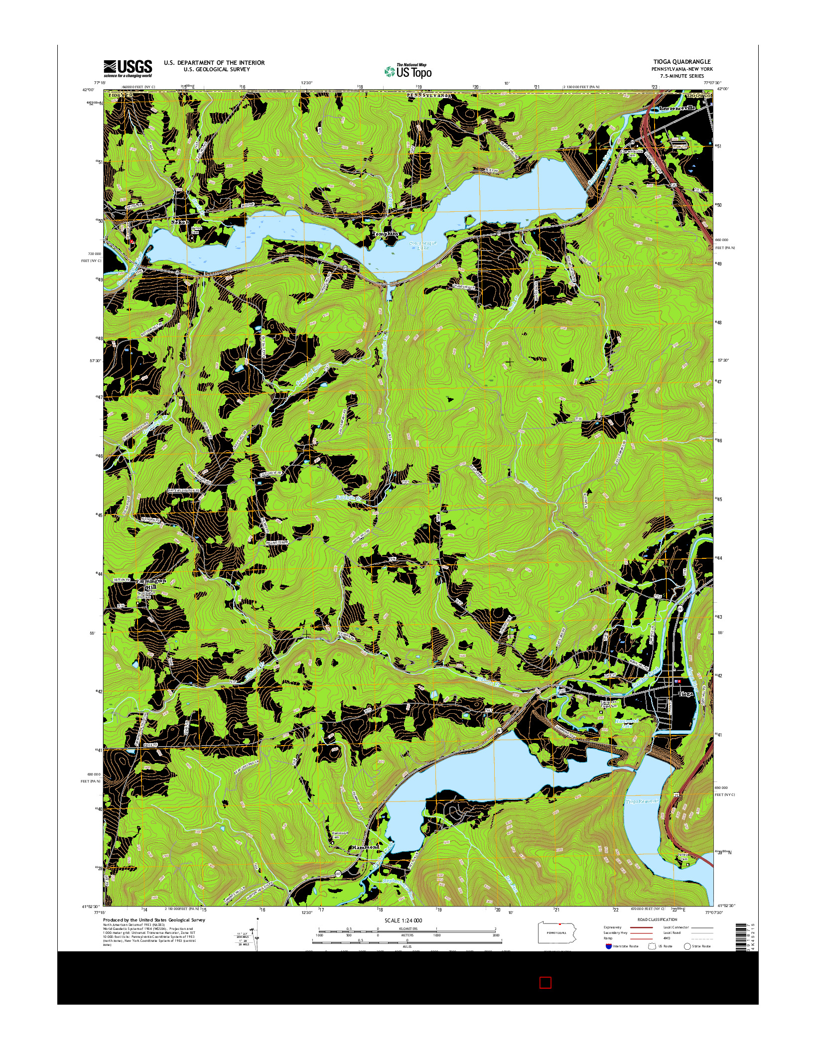 USGS US TOPO 7.5-MINUTE MAP FOR TIOGA, PA-NY 2016
