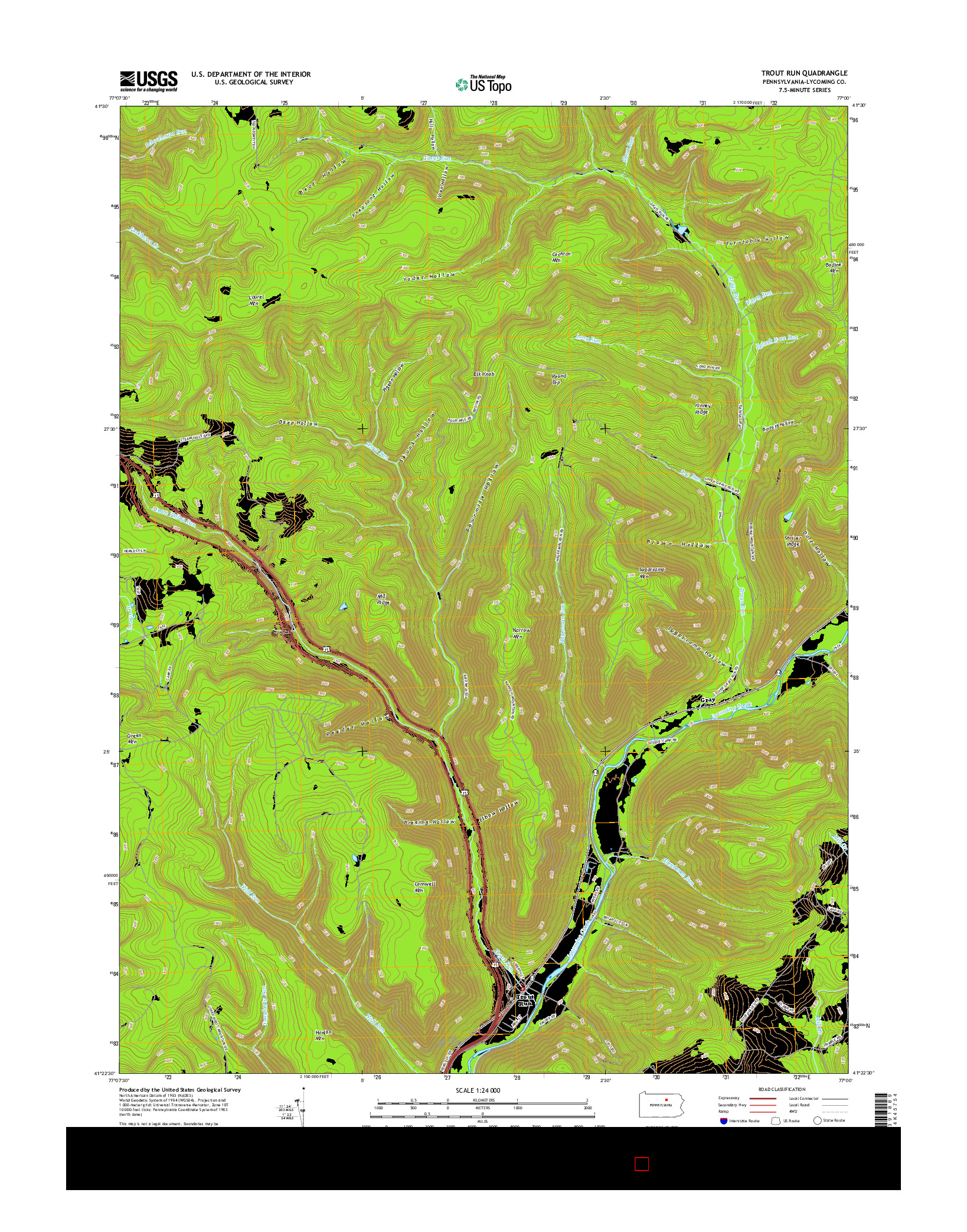 USGS US TOPO 7.5-MINUTE MAP FOR TROUT RUN, PA 2016