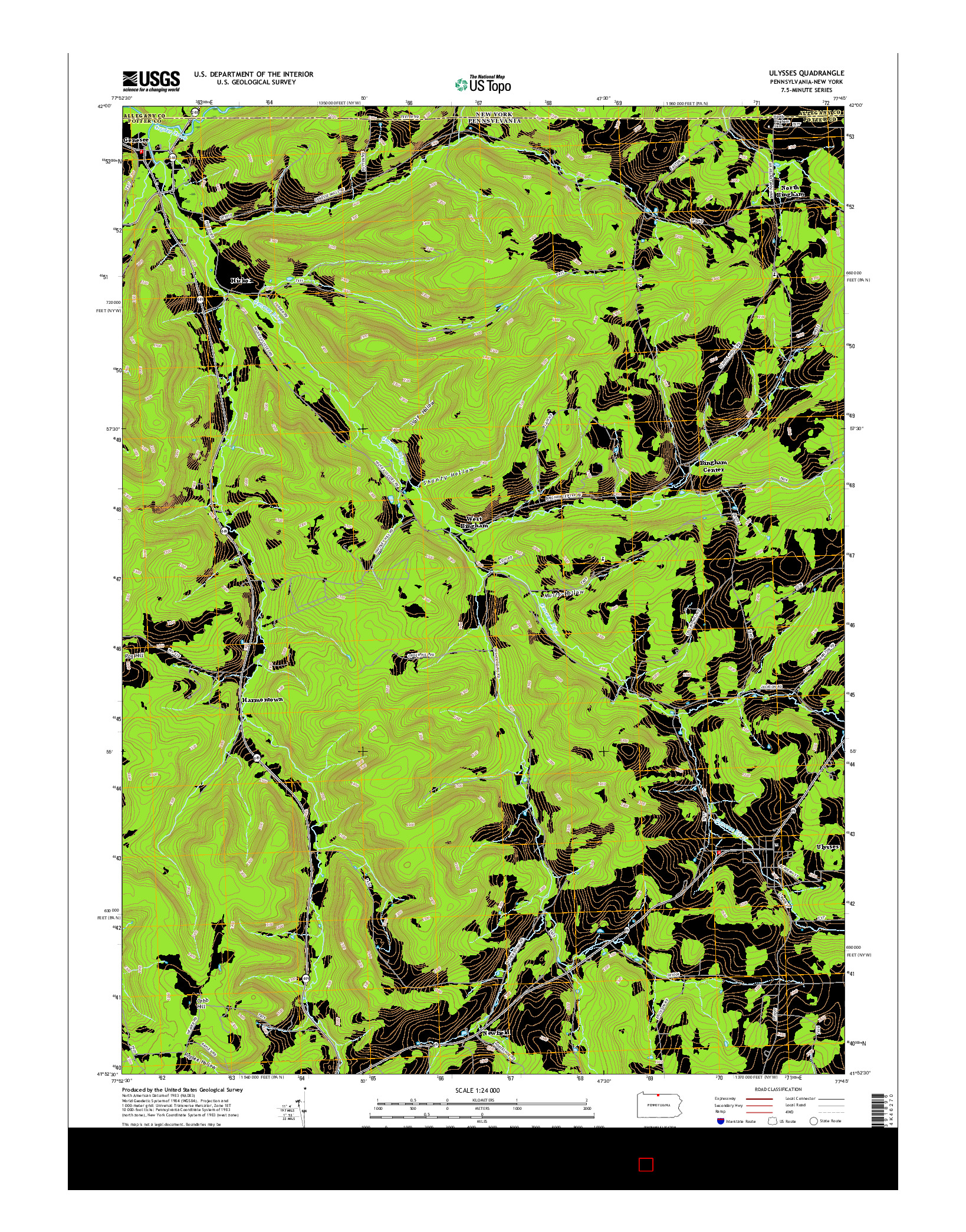 USGS US TOPO 7.5-MINUTE MAP FOR ULYSSES, PA-NY 2016