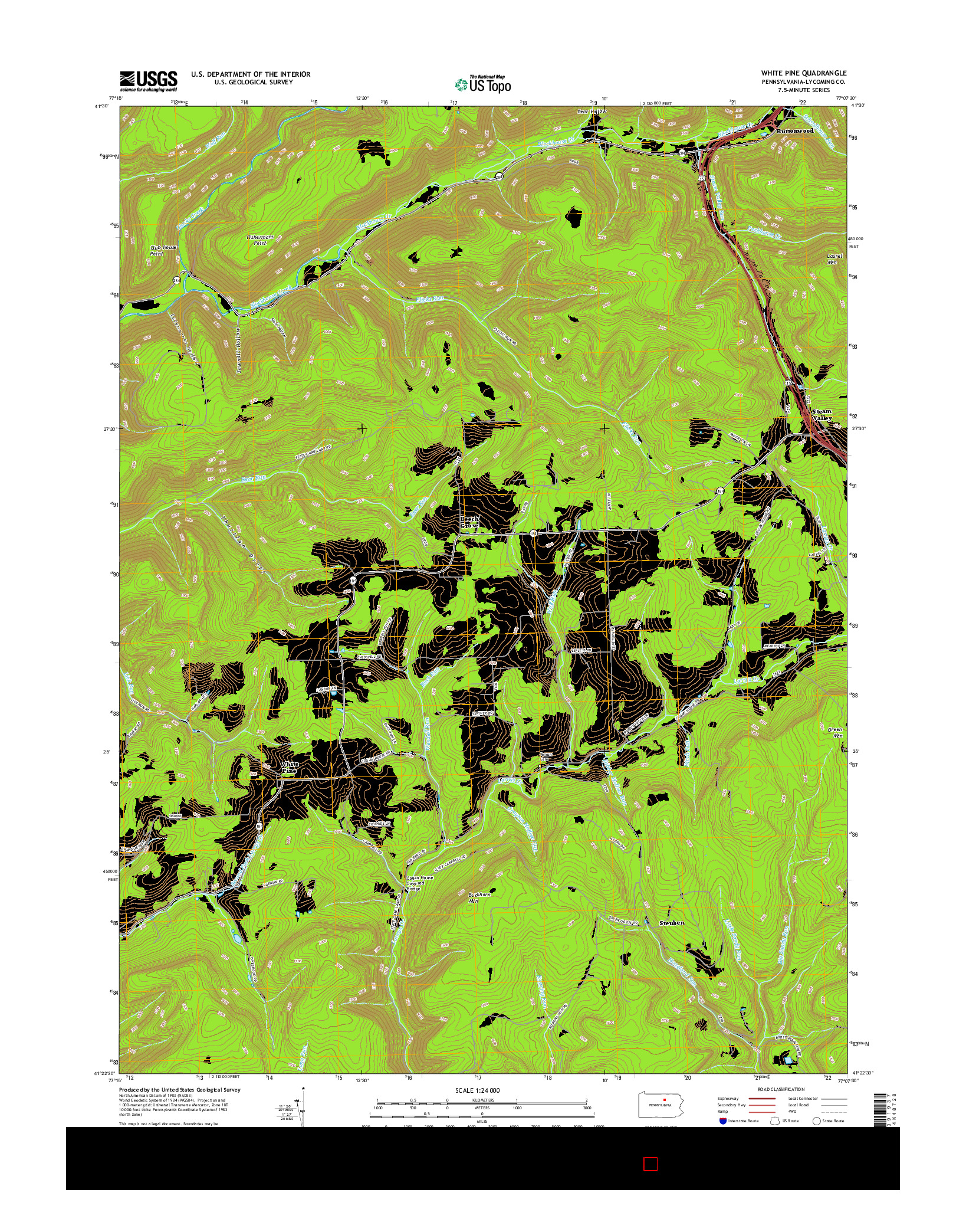 USGS US TOPO 7.5-MINUTE MAP FOR WHITE PINE, PA 2016