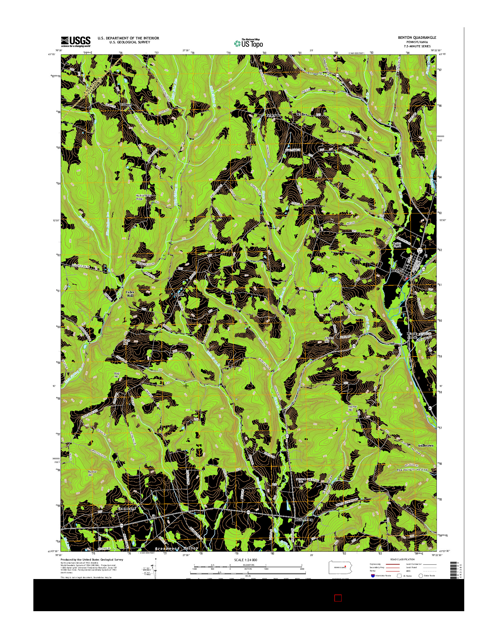 USGS US TOPO 7.5-MINUTE MAP FOR BENTON, PA 2016