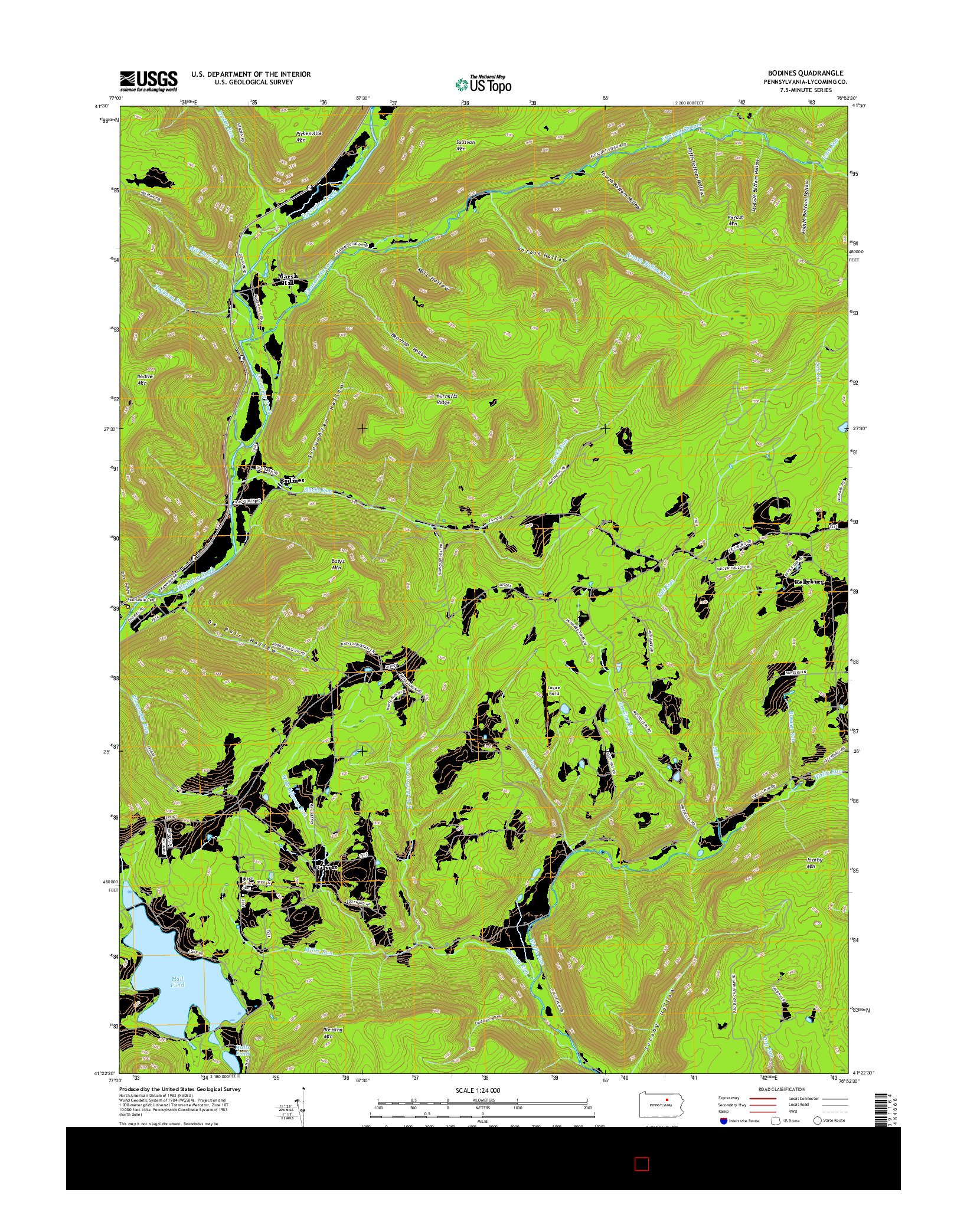 USGS US TOPO 7.5-MINUTE MAP FOR BODINES, PA 2016