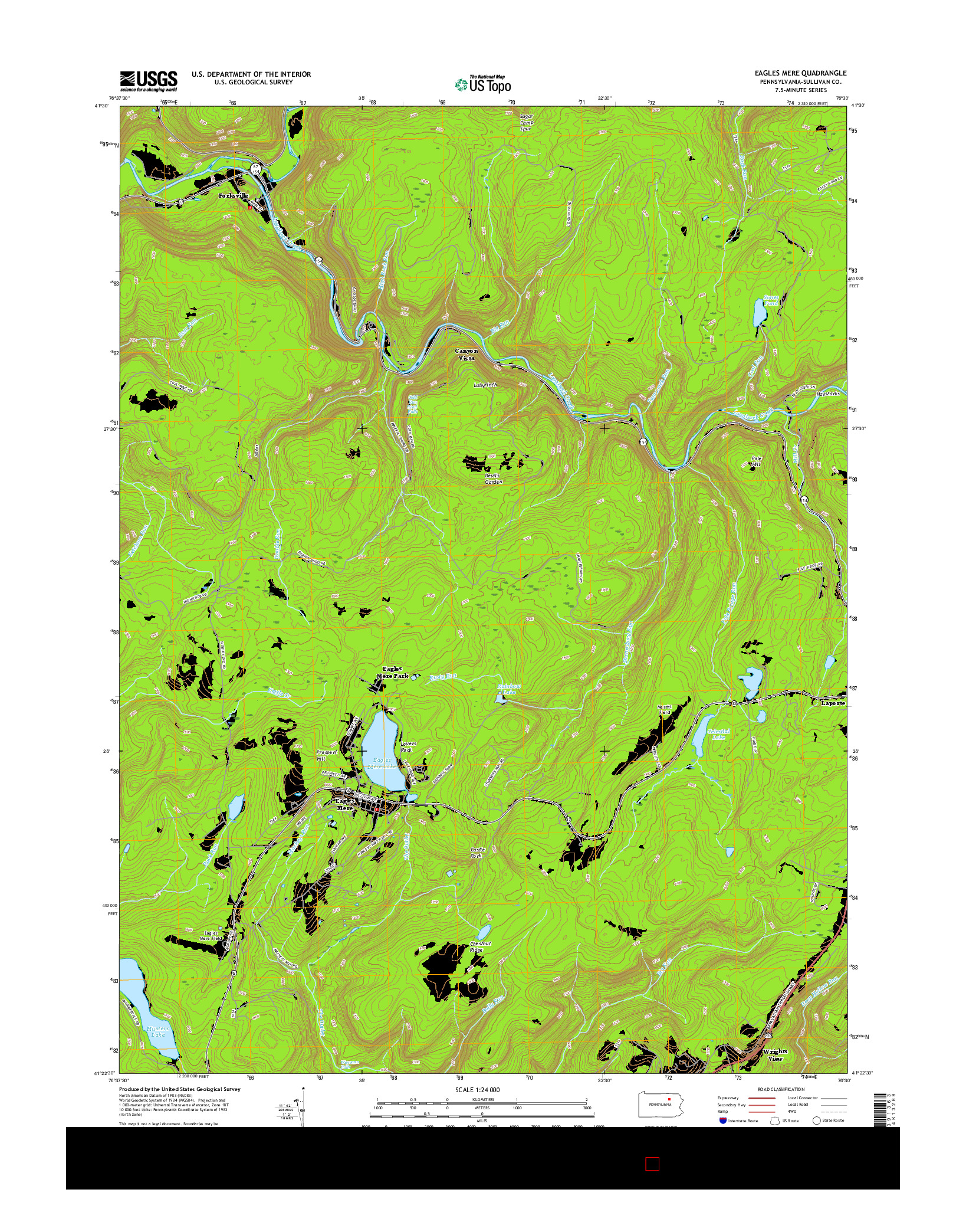 USGS US TOPO 7.5-MINUTE MAP FOR EAGLES MERE, PA 2016