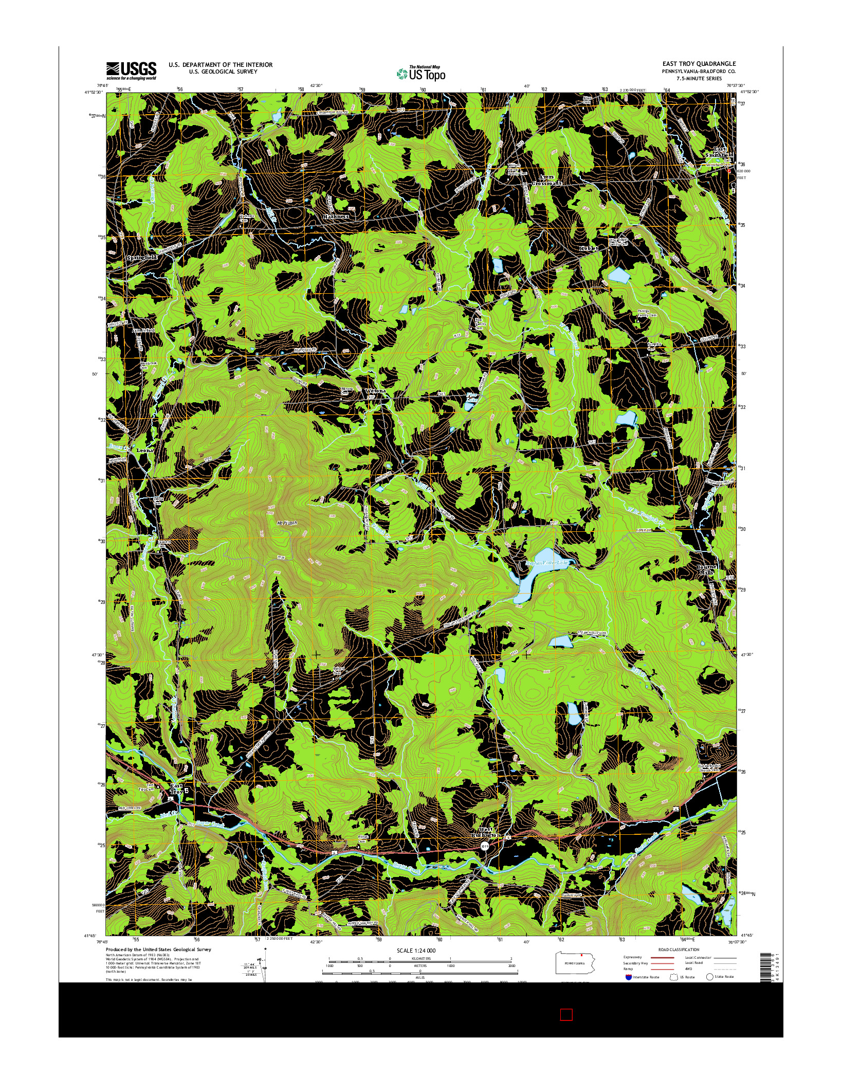 USGS US TOPO 7.5-MINUTE MAP FOR EAST TROY, PA 2016